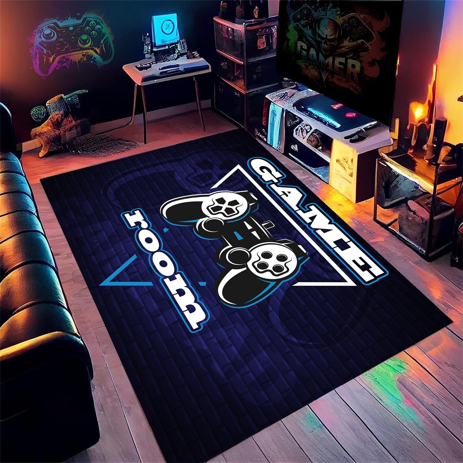 AOESELN Playroom Area Rug,140x200cm,Boys Bedroom Rectangular Printed Carpet,Non-Slip Gamepad Rugs,Soft Foldable Machine Washable Carpets,for Living Room, Game Room, Office and Bedroom