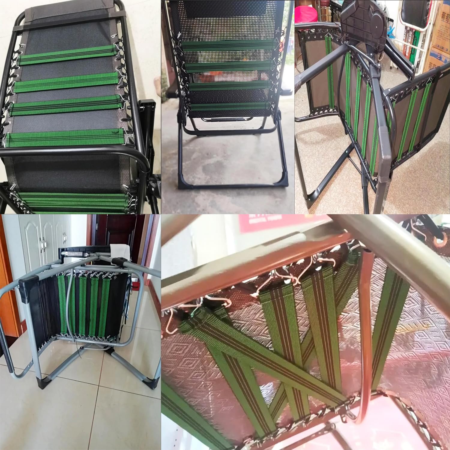 Paquete de 5 sillas de gravedad cero con banda elástica que no se hunde, correa de refuerzo de asiento de apriete para silla de gravedad cero, silla reclinable plegable, para patio, silla de 6