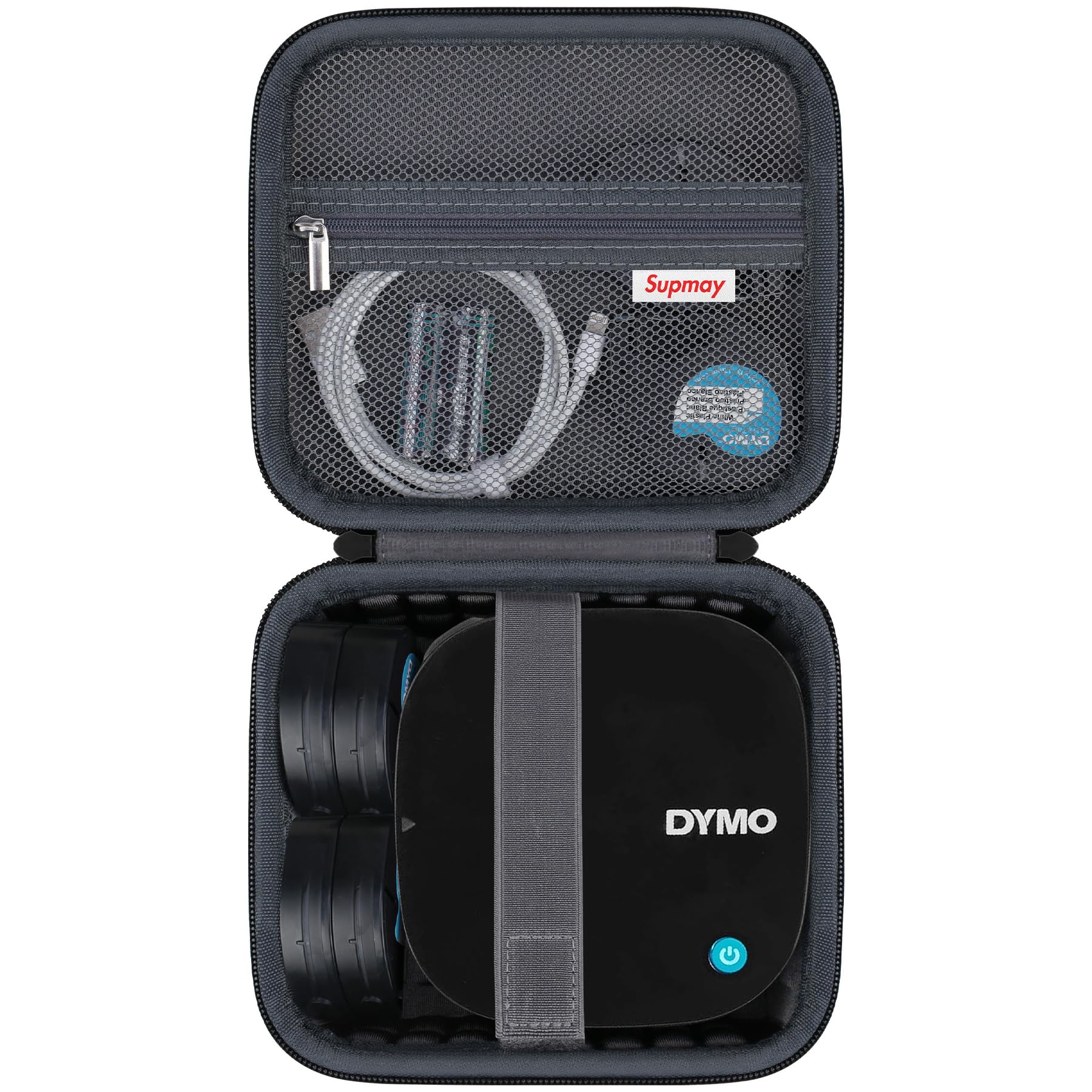 Supmay Hard Case for DYMO LetraTag 200B Bluetooth Compact Label Maker, Storage Holder Bag with Zipper Mesh Pocket for Label Tapes, Batteries, Charging Cable, Black