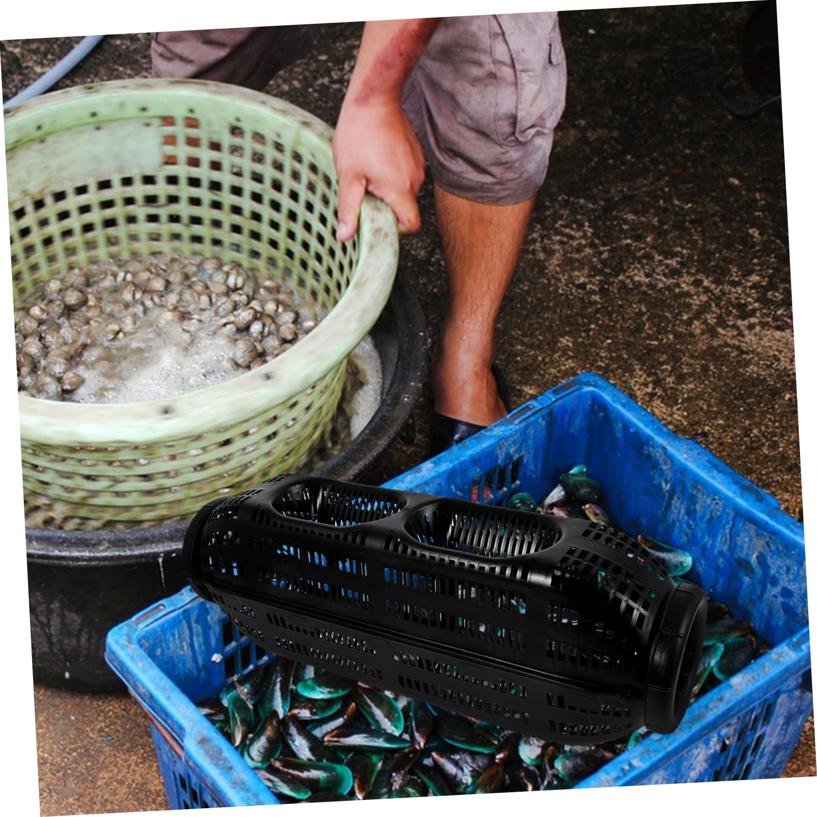 Abaodam gabbia di anguille Porta di alimentatore di pesca attrezzatura da pesca all'aperto alimentatore da pesca all'aperto gabbia per esche da pesca nido di pesca plastica Black