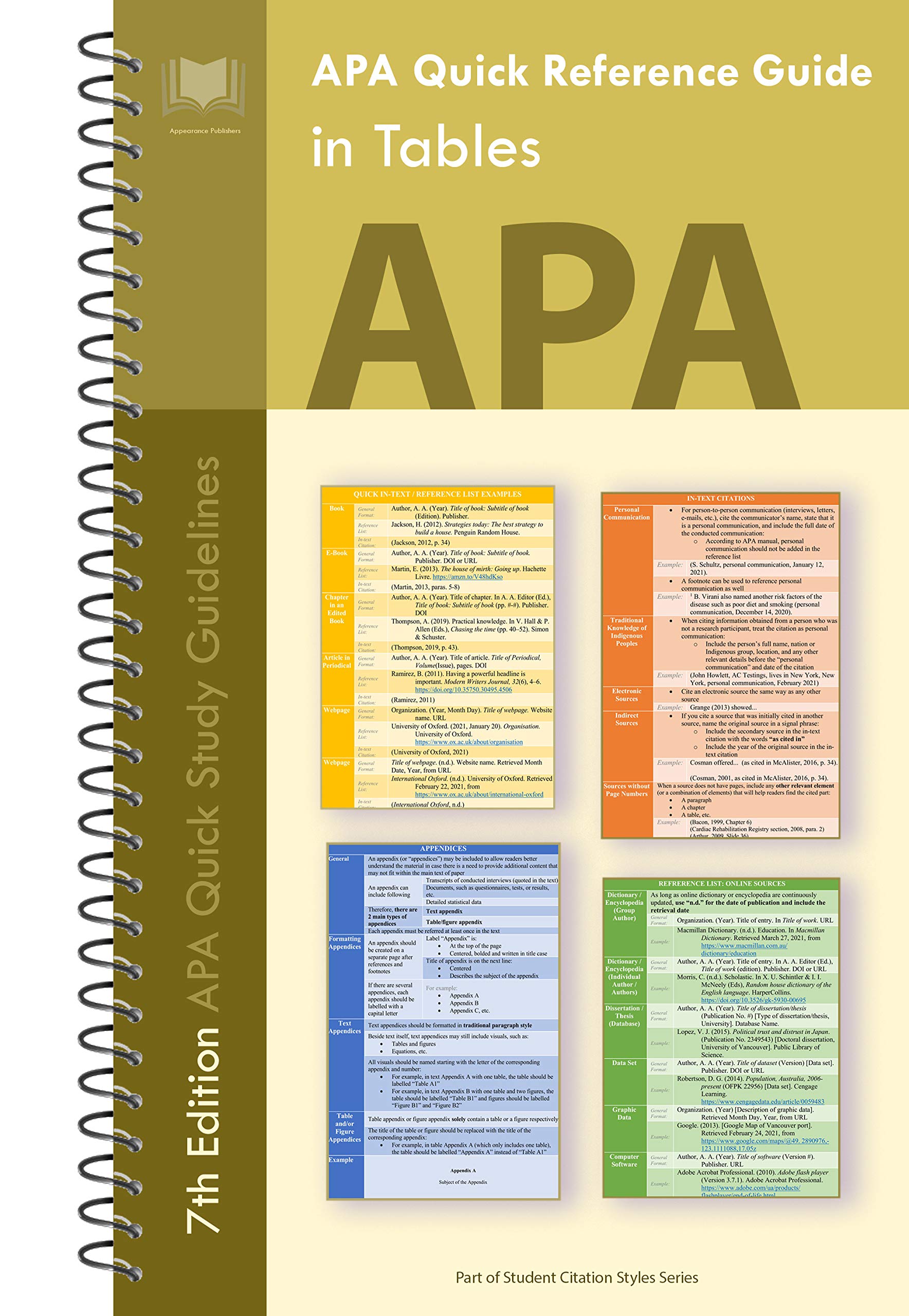 Buy APA Quick Reference Guide in Tables 7th Edition APA Quick Study
