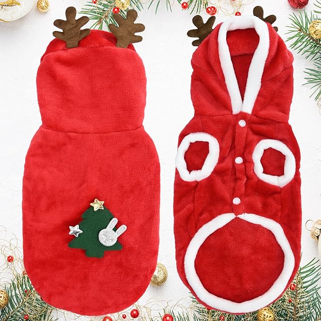 Foto 3 de 7 de KOOOGEAR Disfraz de Navidad para mascotas, disfraz de gato de Navidad, disfraz de alce para mascotas
