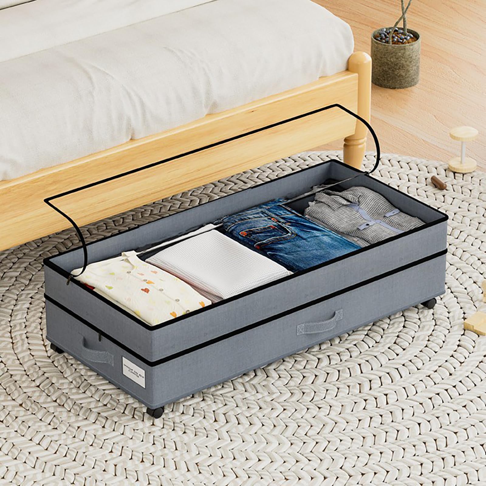 JAOGAUS Cajones de almacenamiento de cama con ruedas, paquete de 2 unidades, 72 L, XXL, ajustables, 25 cm de altura con tapa, caja de almacenamiento de dormitorio que ahorra espacio para ropa, zapatos