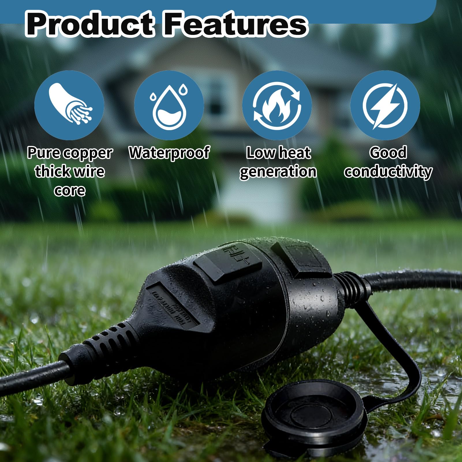 Rallonge Electrique 90 Degrés Extérieur, Coudé à 90° Type F, Indice de Protection IP44, avec Capuchon étanche, Prise Standard européenne adaptée à Une Utilisation intérieure et extérieure, 0.3M, Noir - 3