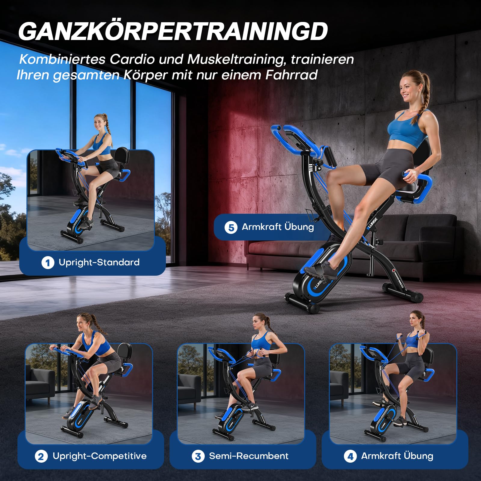 Heimtrainer Fahrrad mit App, Neu Hometrainer Fahrrad mit stabilem Doppeldreieckrahmen, Klappbar Ergometer Heimtrainer mit 10dB extra Leise, Indoor Bike für Kardio-Training zu Hause, Bis 160KG