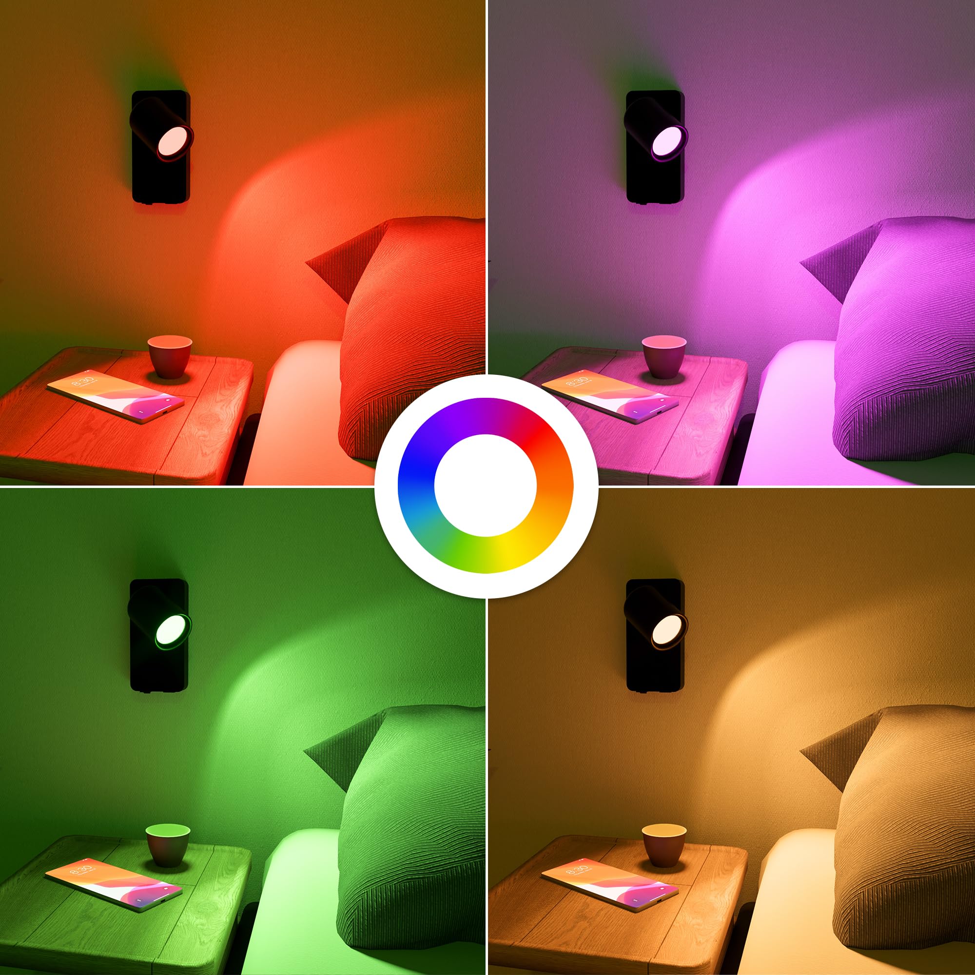 SSC-LUXon NERU 2er Wandleuchte mit Smart LED CCT RGB WLAN - Leselampe Schlafzimmer mit USB, steuerbar mir Siri, Alexa & Google
