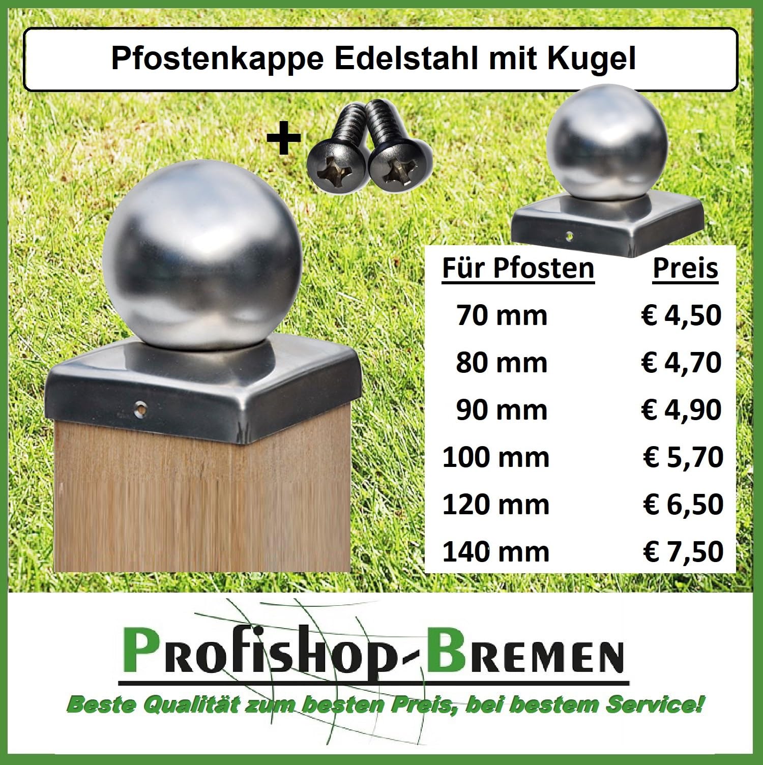 Pfostenkappen Mit Kugel - Edelstahl 90x90mm | Schutzkappen Für Holzpfähle Inkl. Schrauben