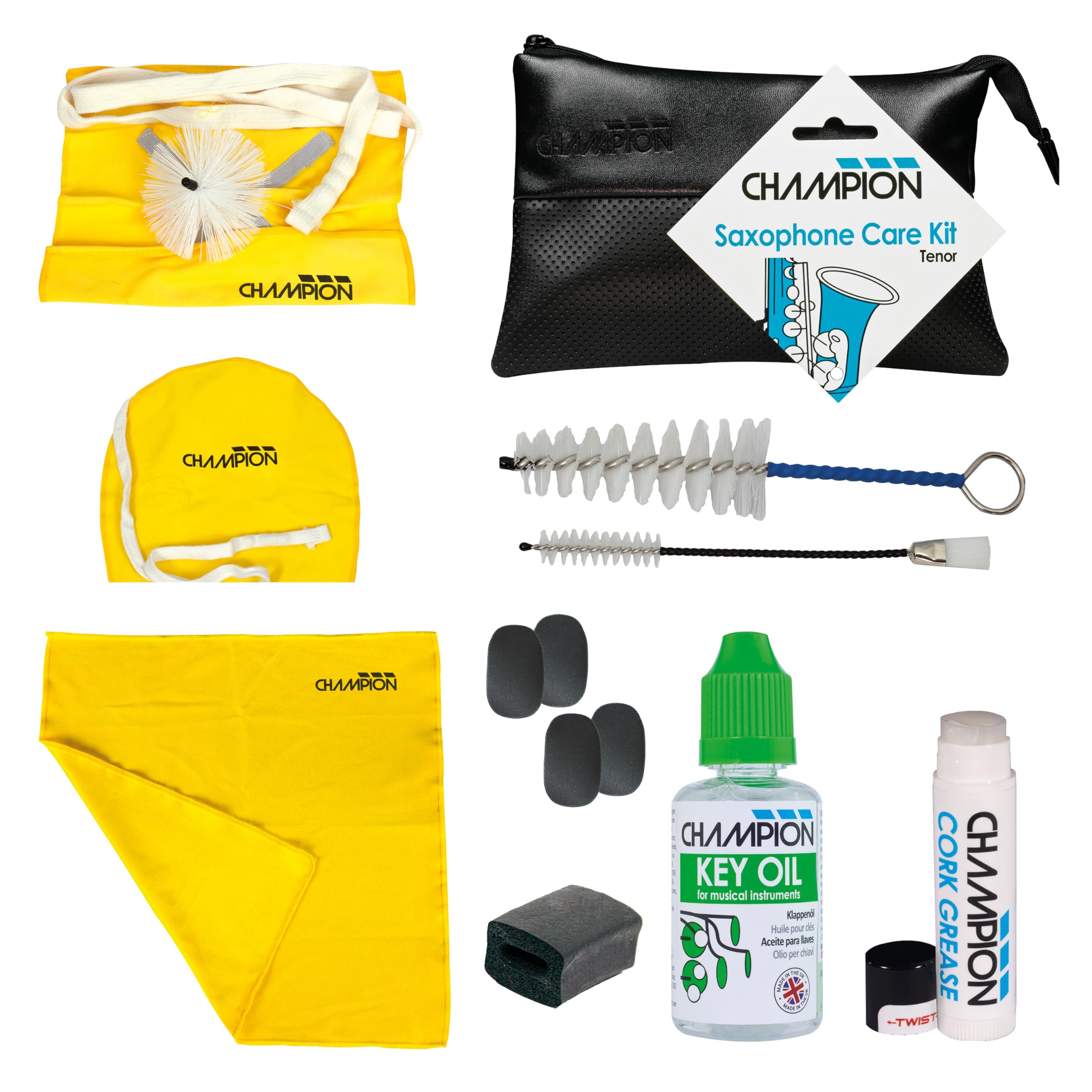Champion Music Tenor Saxophone Care Kit. Cleaning and Maintenance Pack Complete with Valve Oil, Slide Grease