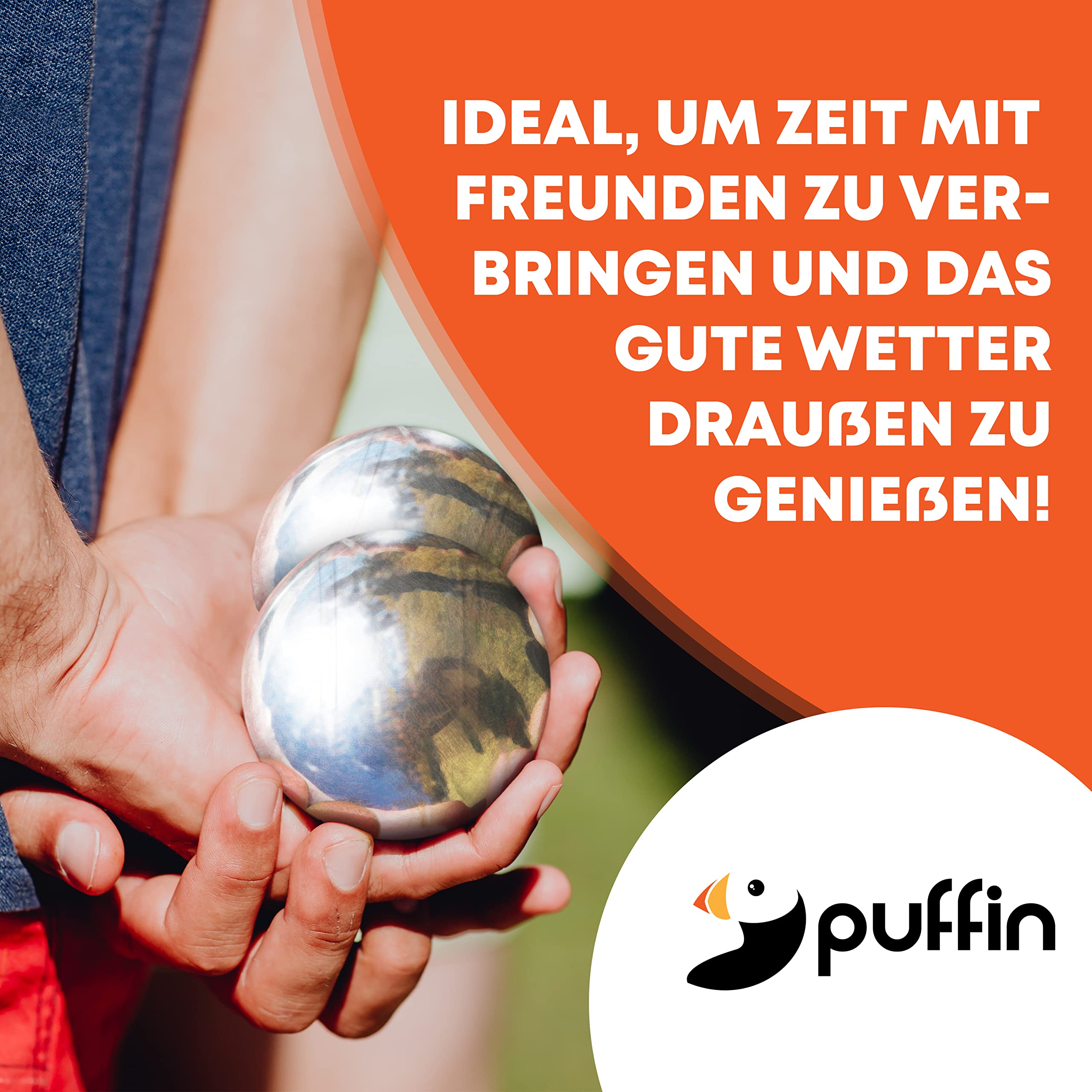 Puffin Boule Set - Petanque Set | Boule Spiel mit 8 oder 6 Metall Kugeln & Zubehör | Outdoor Spielzeug für die ganze Familie | Strand Spiel für Kinder & Erwachsene