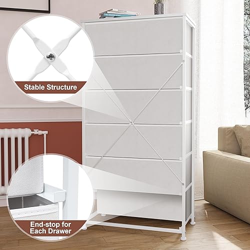 Miniatura 7 de Crestlive Products Cómoda para dormitorio con 6 cajones, cajonera alta, cómodas blancas muebles de dormitorio, unidad organizadora de almacenamiento
