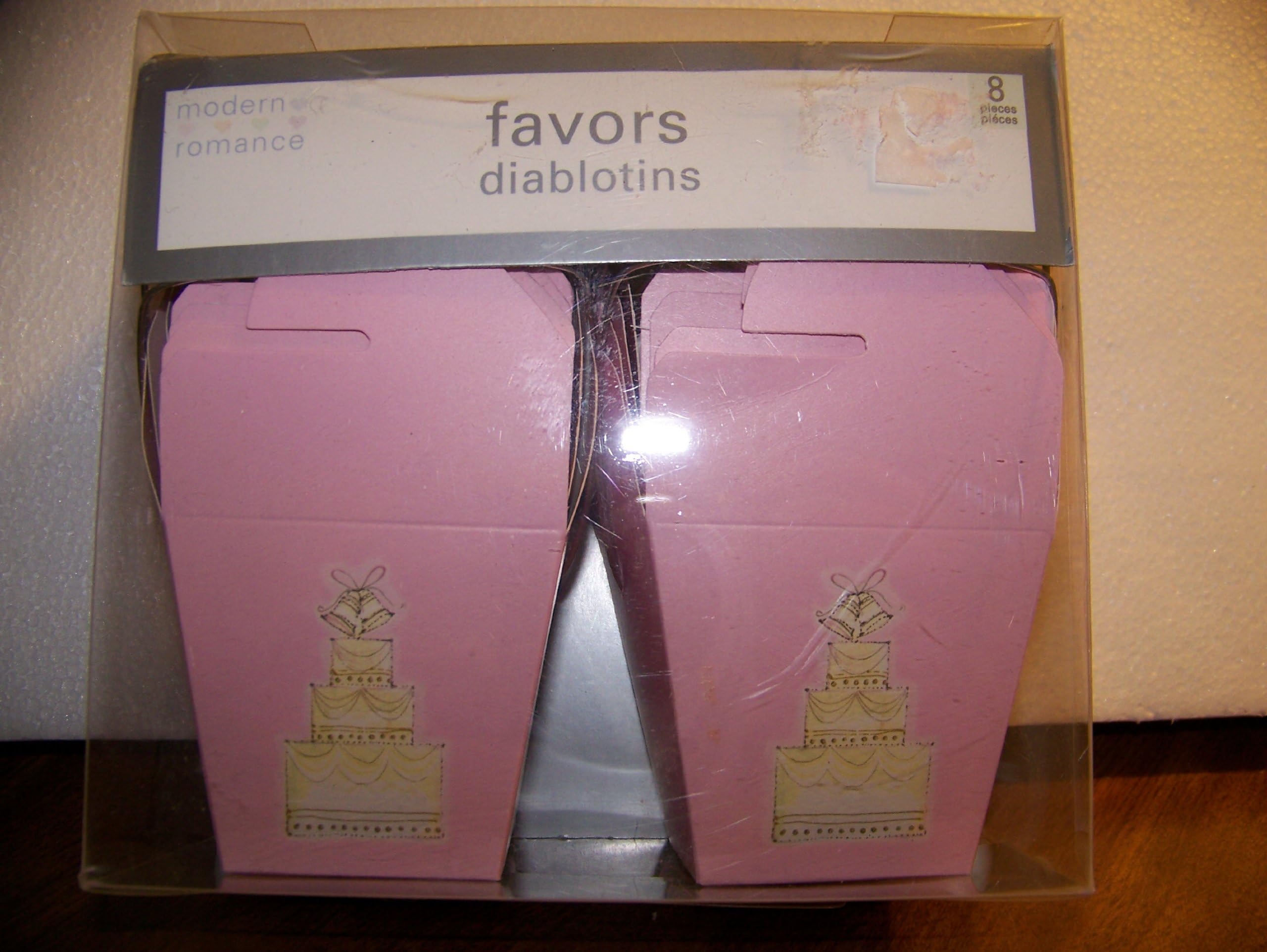 Modern Romance Wedding Favor Boxes - Pack of 8 - Pink with Gold Wedding Cake