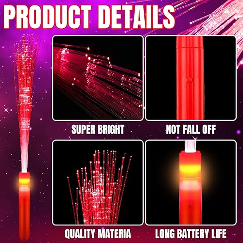 Miniatura 3 de Leitee Juego de 74 varillas de fibra óptica, incluye 50 pulseras LED a granel de juguete iluminado, 24 varillas de luz LED con 3 modos de luz para