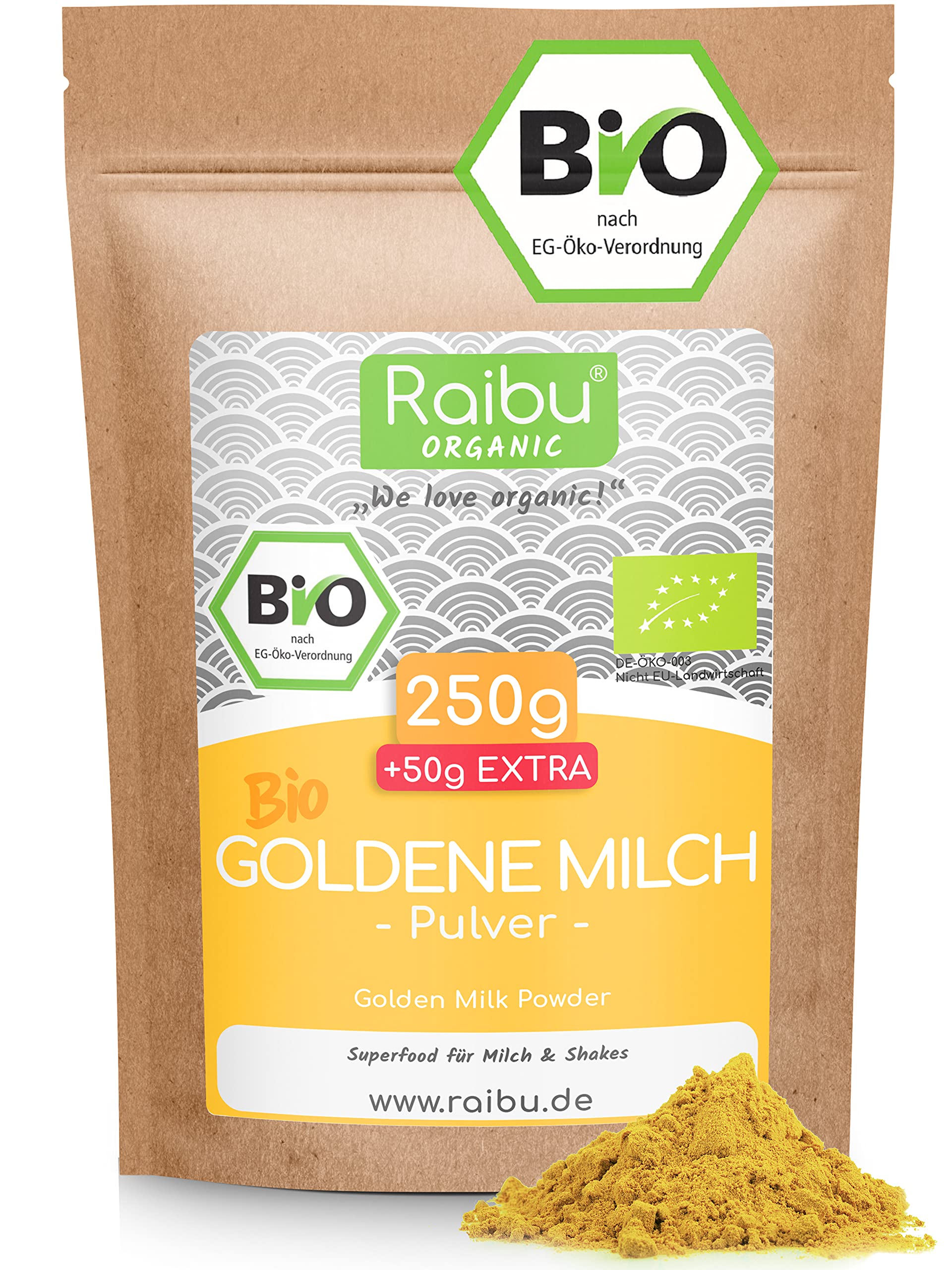 Goldene Milch Pulver BIO I Golden Milk - Kurkuma Latte Mix mit Kurkuma, Kokosblütenzucker, Zimt, Ingwer & Ashwagandha aus kontrolliertem Bio-Anbau (300g) - 300 g (1er Pack)