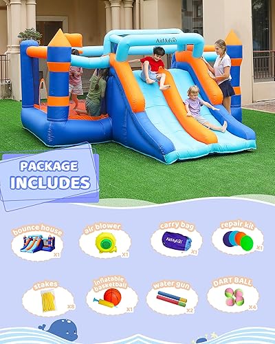 Miniatura 6 de AirMyFun Casa inflable de rebote, casa hinchable con doble tobogán, casa de rebote para saltar, castillo de rebote para niños en interiores y