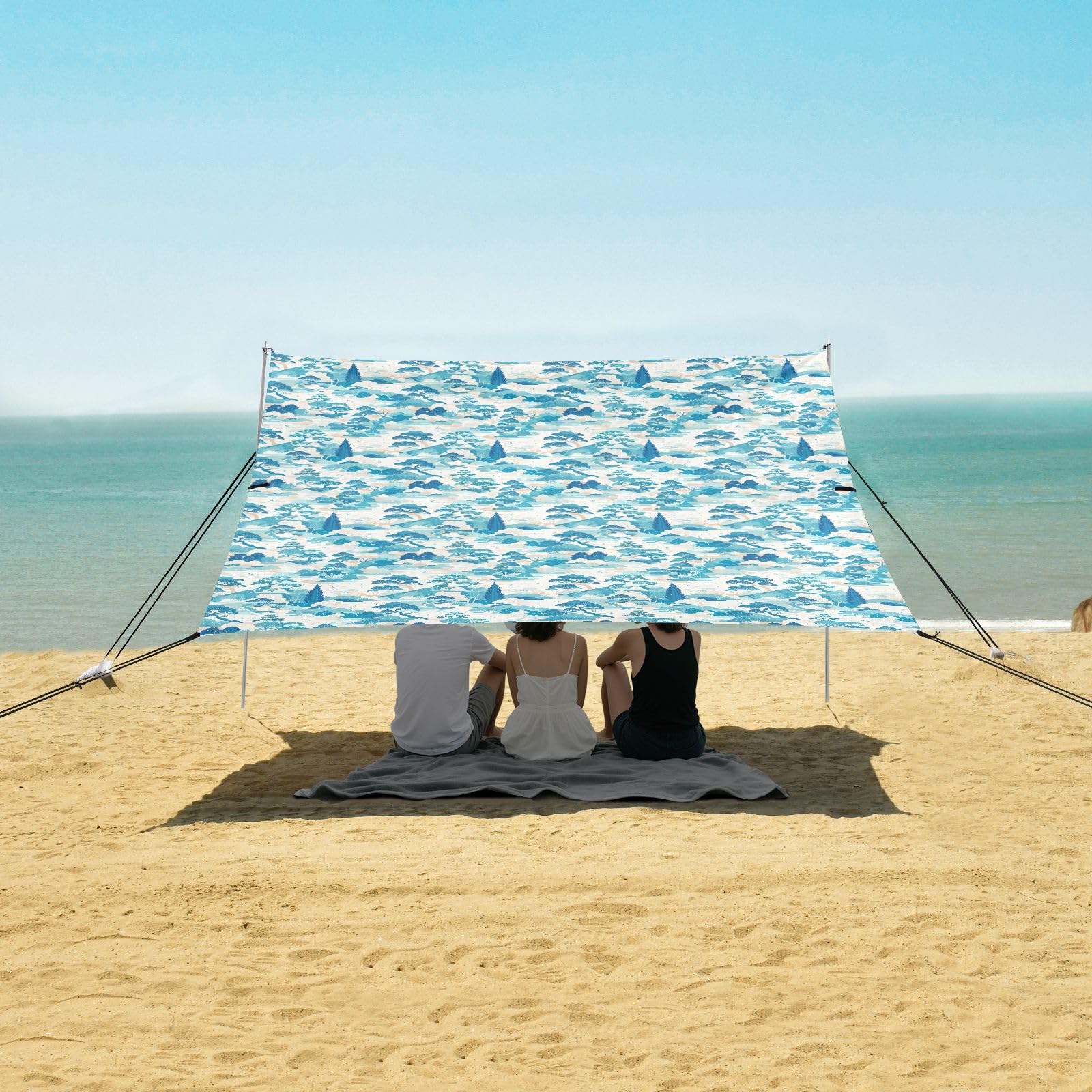 Turquoisrees Baldacchino pieghevole da spiaggia, protezione UPF50+, leggero, portatile, con tasche per sabbia, per viaggi in famiglia