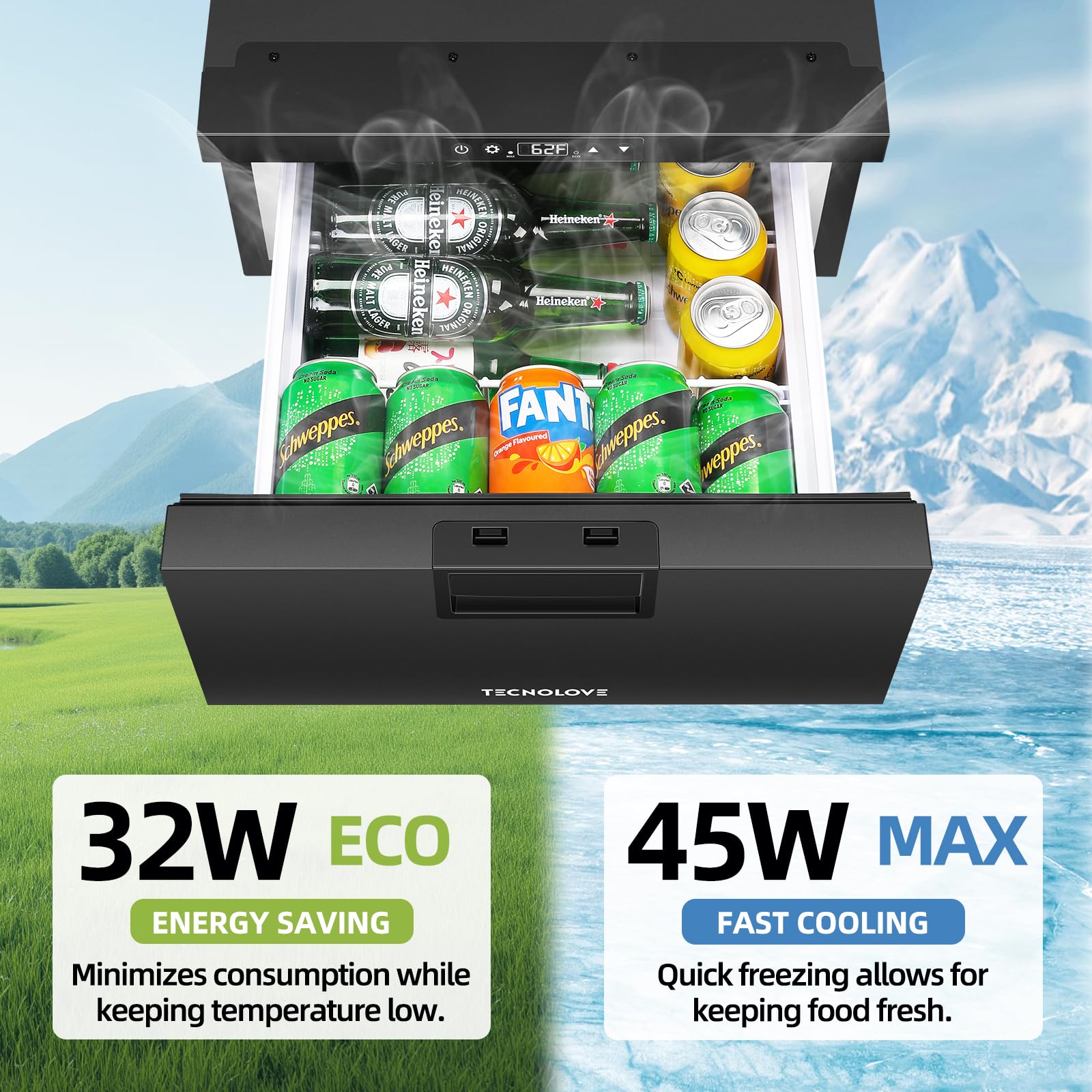 12 Volt Drawer Refrigerator 33QT?32L?12V RV Fridge Freezer,(-4?-68?) Portable Refrigerator,Car Cooler for Travel Car Fridge Freezer, Travel Camping Road Trips Tailgating, Truck Van SUV 12/24V DC