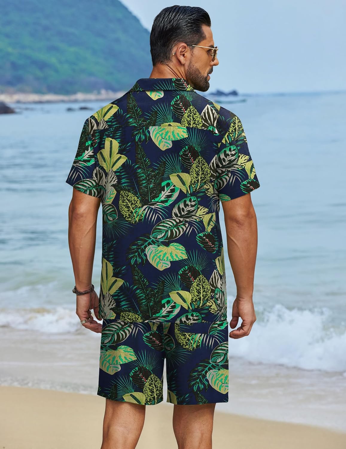 COOFANDY Men's Flower Shirt Short Sleeve Beach Shirt and Shorts Aloha Shirt Set 2 Piece Short Set Beach Vacation Wear - Image 3