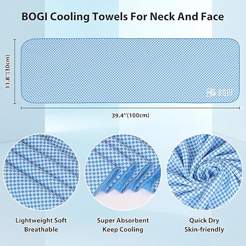 Miniatura 2 de BOGI Paquete de 2 toallas de enfriamiento para cuello y cara, toalla de hielo de 40 x 12 pulgadas para enfriamiento instantáneo, toalla suave y