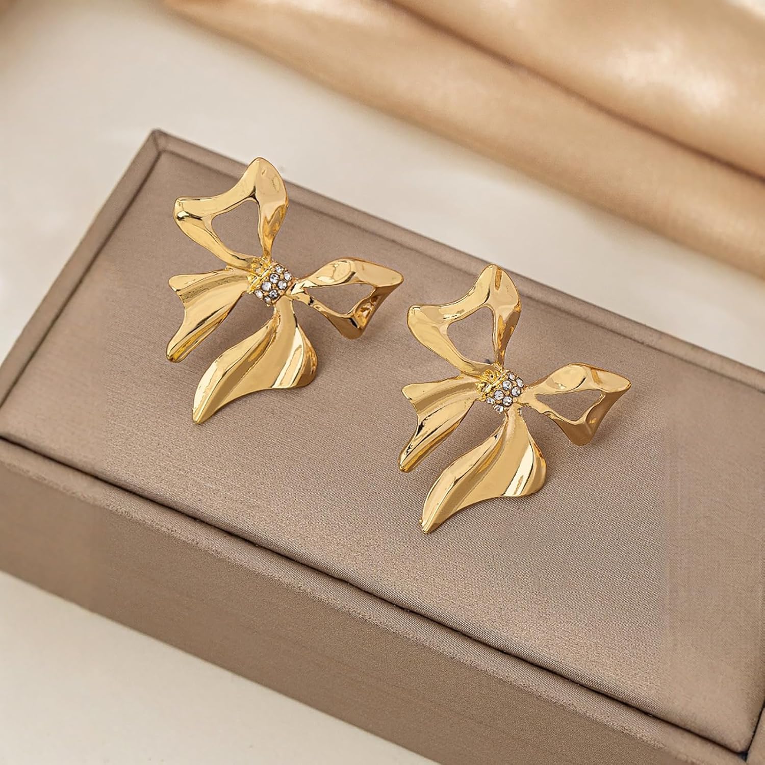 Gold Bow Stud Earrings for Women Double Ribbon Bow Earrings Rhinestone Bowknot Earrings Christmas Jewelry Gift - Image 5