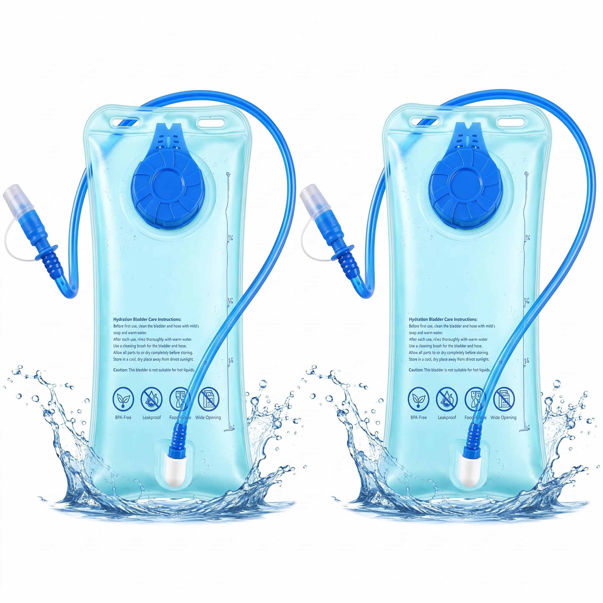 HACER 2L Hydration Bladder with Tube Leak Resistant Water Reservoir EVA Material Outdoor Backpack Pouch for Hiking Cycling Running (Pack of 2, Blue)-image-6