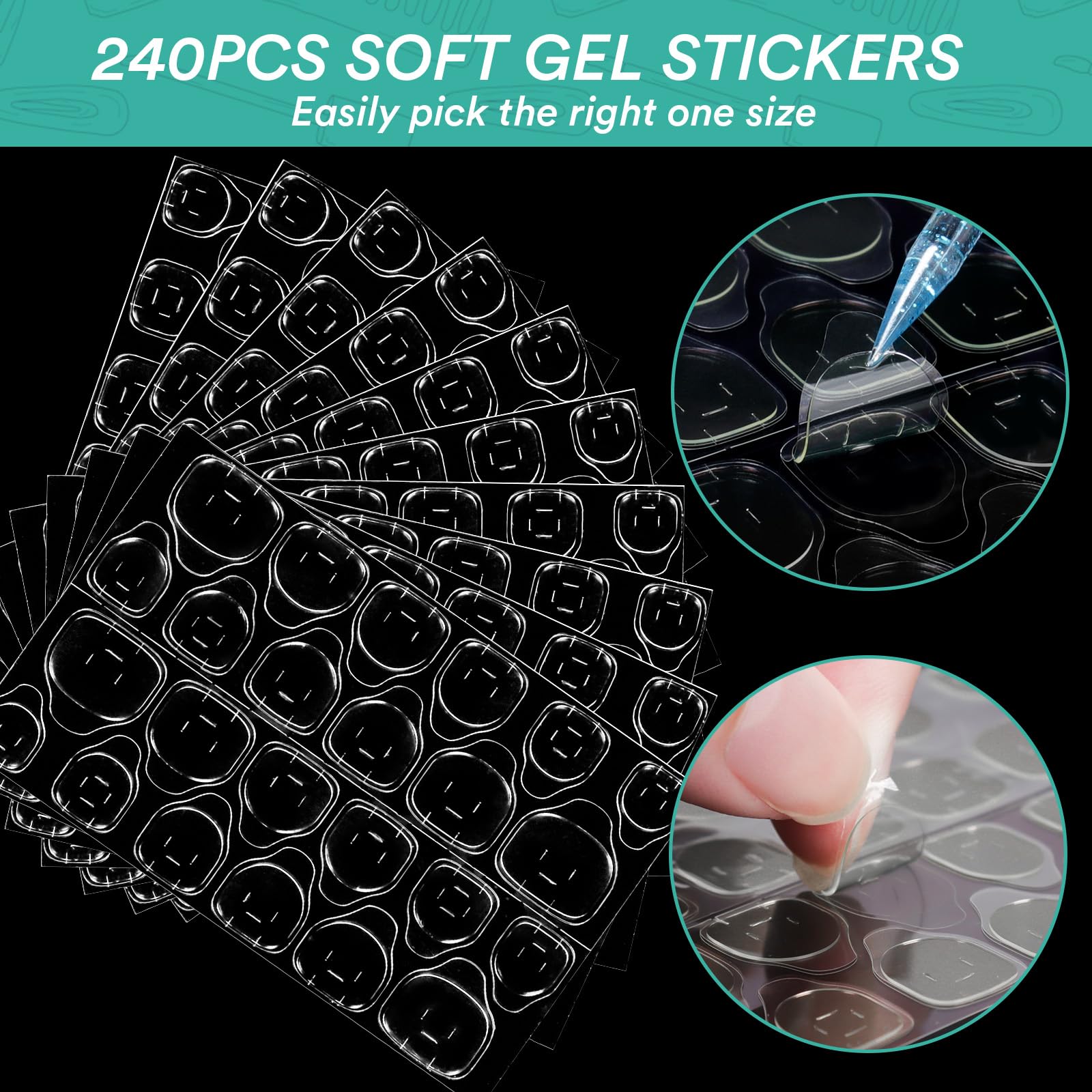 Alyvisun 550 Piezas Uñas Postizas Transparentes, 11 Tamaños Tips Uñas Falsa Con 240 Piezas Gel Uñas Pegatinas Kit, Artificial Puntas de Uñas Francesas con Caja para Mujeres Niñas Salones y DIY