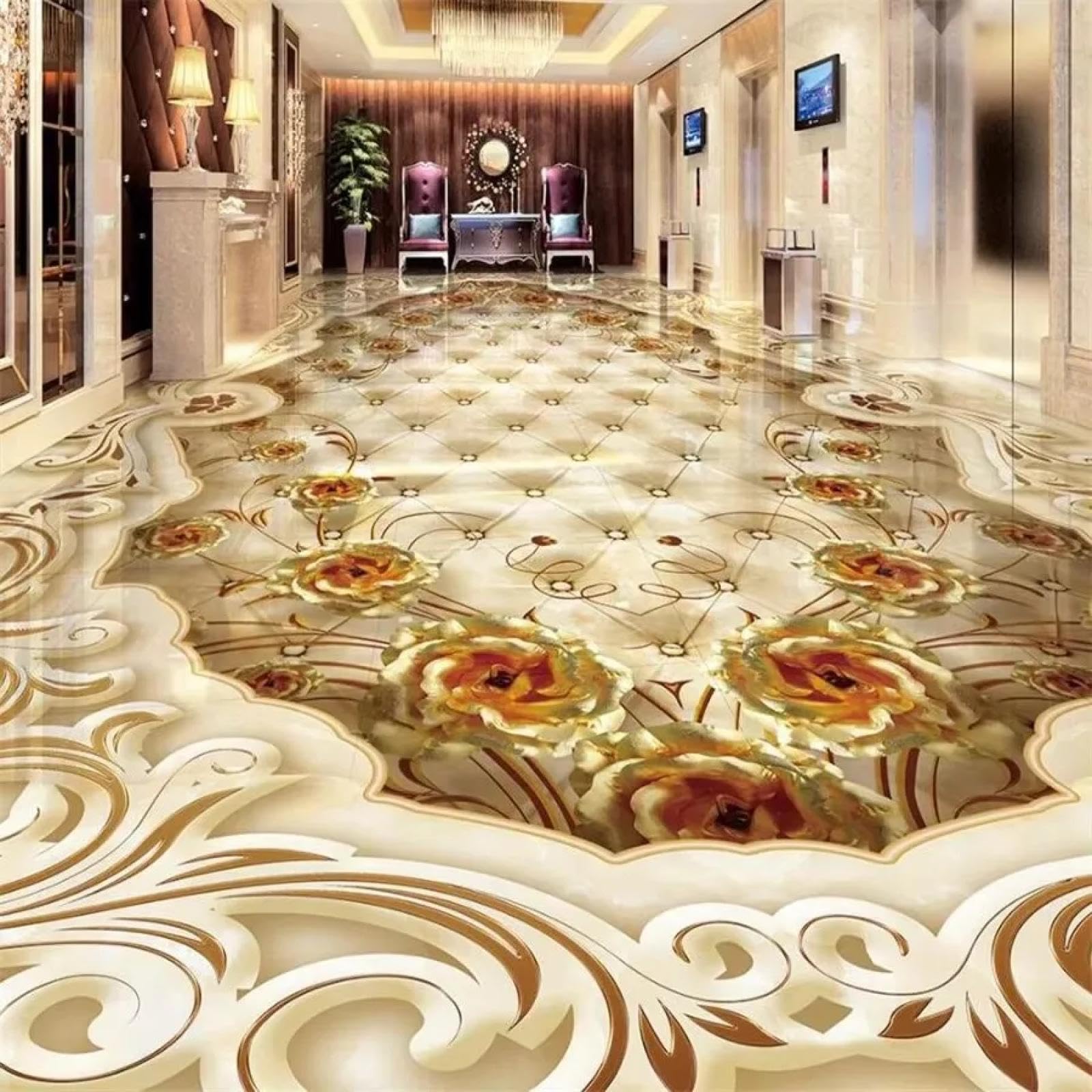Carrelage adhésif 3D rose doré pour créer une tête de lit capitonnée de chambre