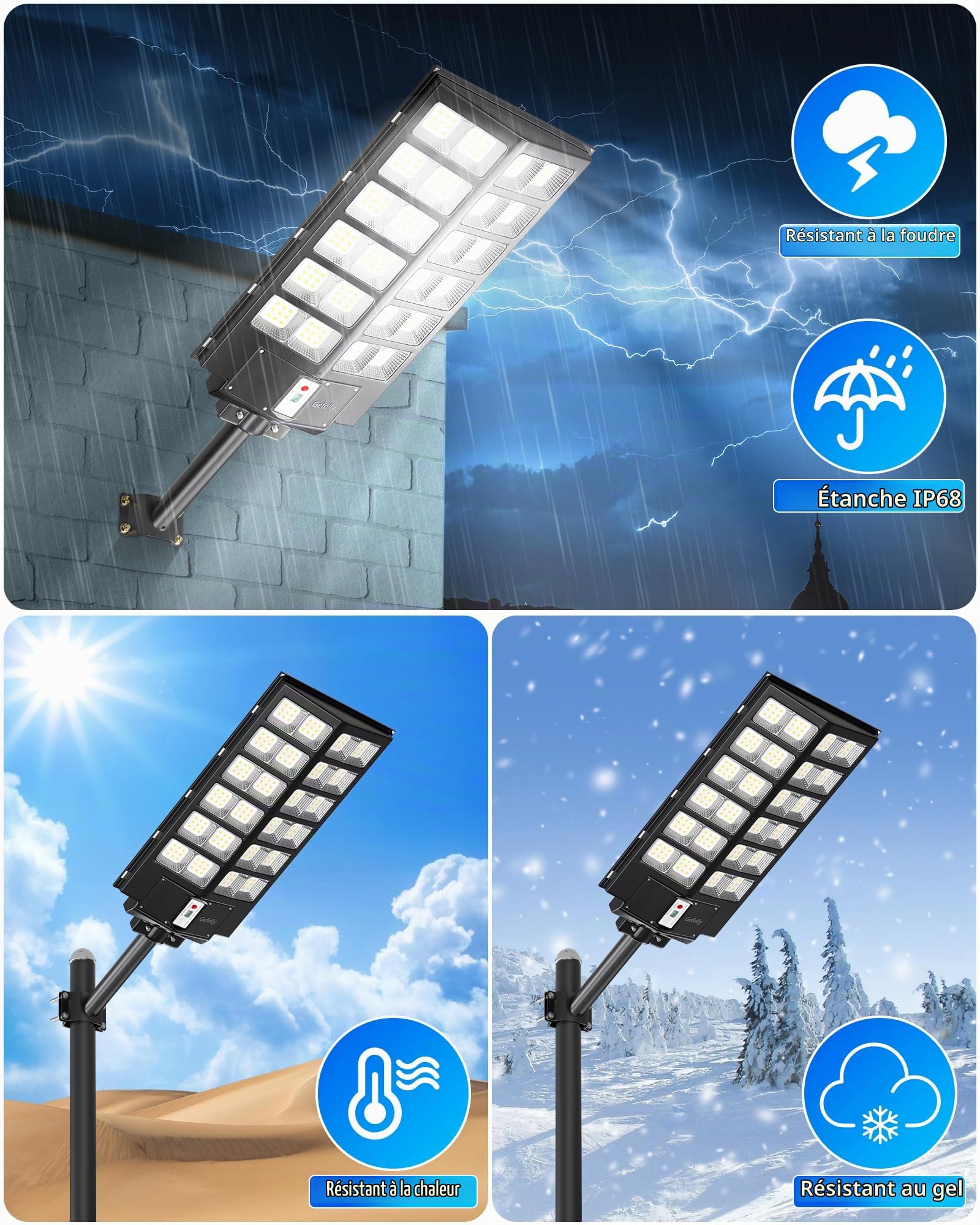 Gefolly SL-9800W Lampadaire Solaire Extérieur, Lampe Solaire Extérieur
