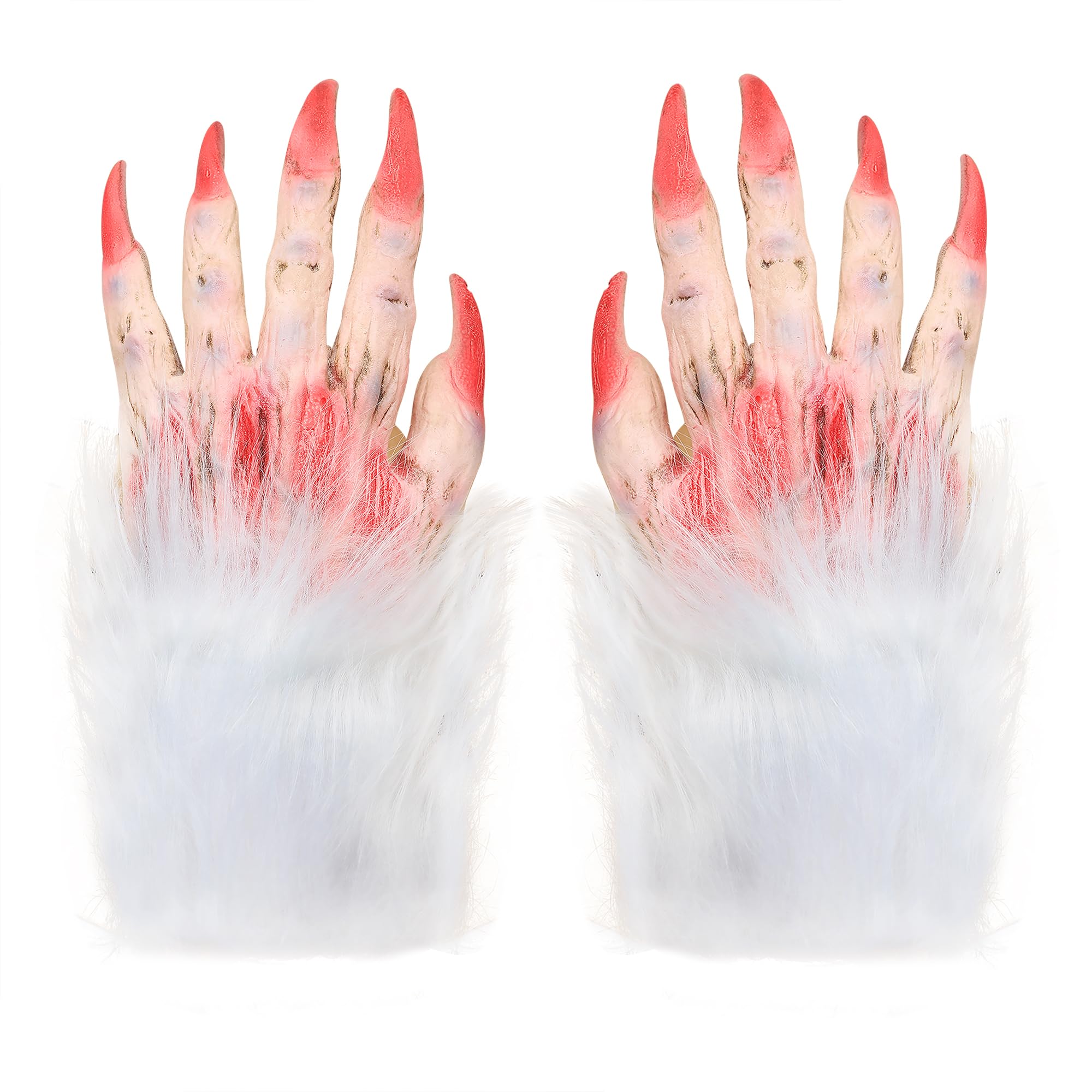 Halloween Werewolf Gloves Furry Latex Wolf Hand Claw Gloves Horror Animal Paw Mittens Scary Hairy Hands Demon Zombie Devil Ghost Handwear Cosplay Fancy Dress Up Party Costume Props Haunted House Decor — image 1