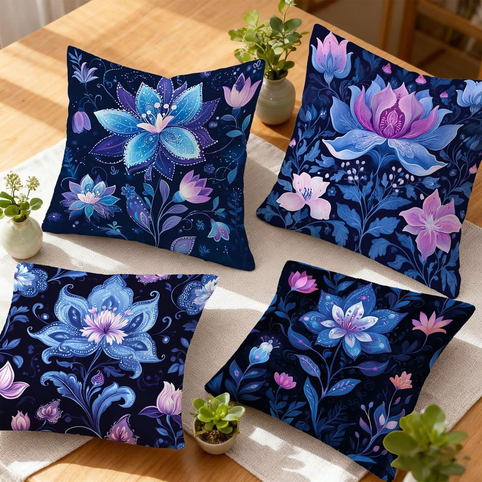 Violet Housse Coussin 60x60 Fleur Taie Oreiller 60x60 Lot de 4 Super Doux Protege Oreiller 60 x 60 Decoration Automne Taie D'oreiller Carrées Coussin Canape, pour Maison Chambre Canapé Chaise E - 320