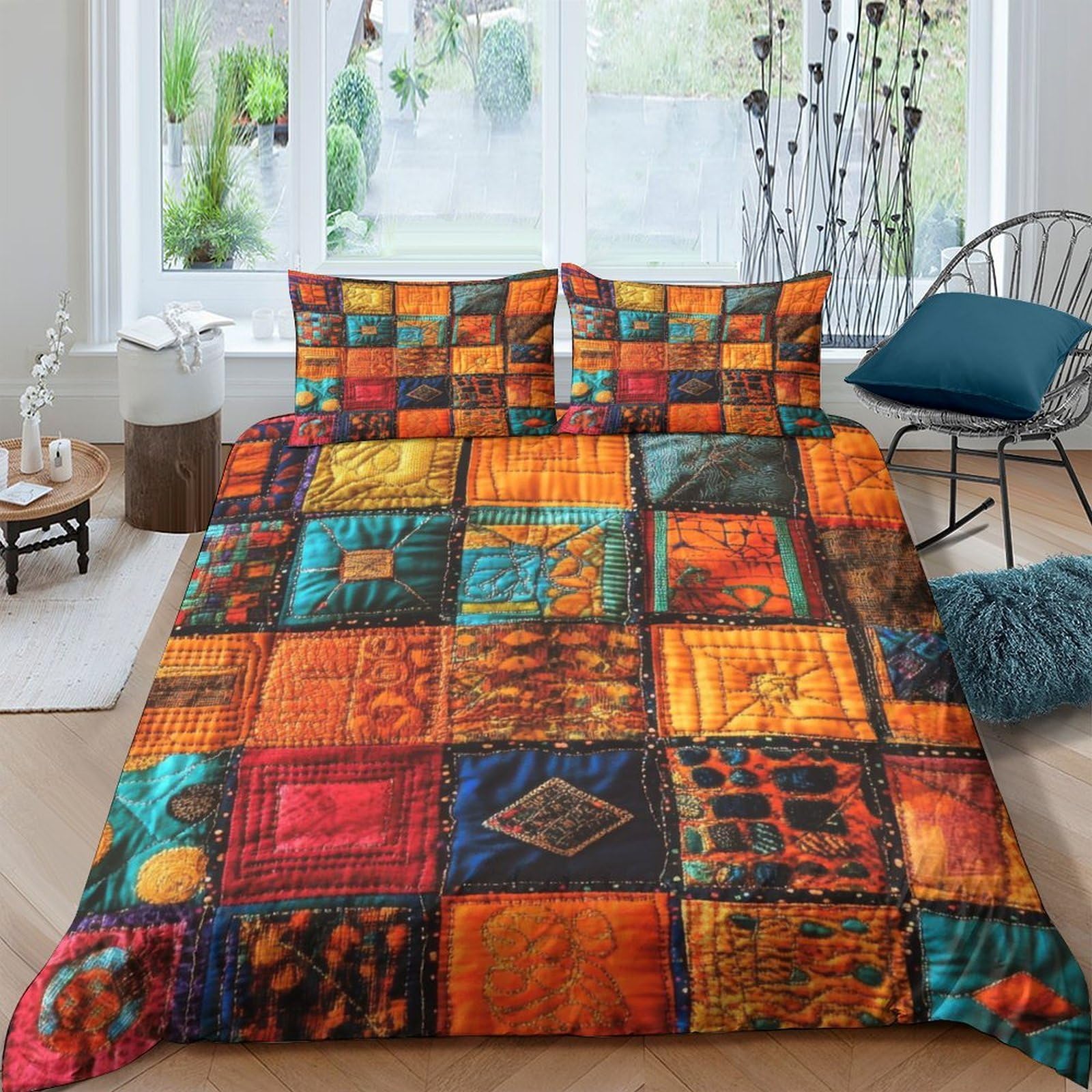 Ctjqhvkz Style-7 3D Printed Boho Patchwork Fitted Sheet Microfiber Soft Vibrant Mosaic Mattress Cover For Bedroom Guest Room Decor Single（135X200cm）