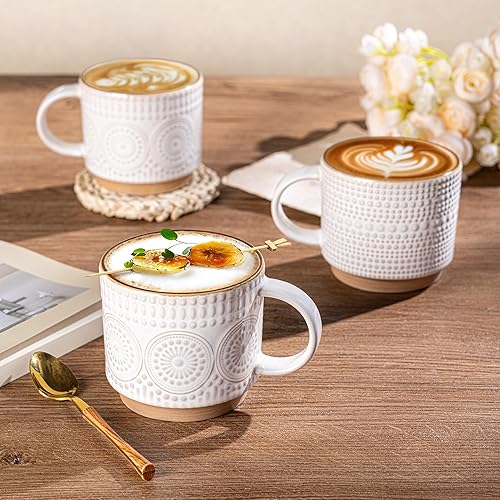 Miniatura 61 de GBHOME Tazas de café apilables de 12 onzas, tazas de café de cerámica con patrones de textura para hombre, mujer, papá, mamá, juego de 4 tazas