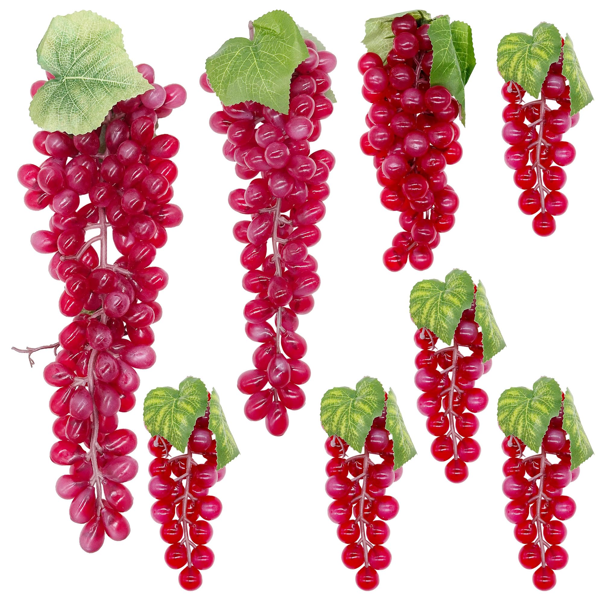 Woohome 8 Bunches Artificial Grape Fake Grapes, Red Decorative Grapes Bunches with Vines for Vintage Wedding Favor Fruit Wine Decor Faux Fruit Props