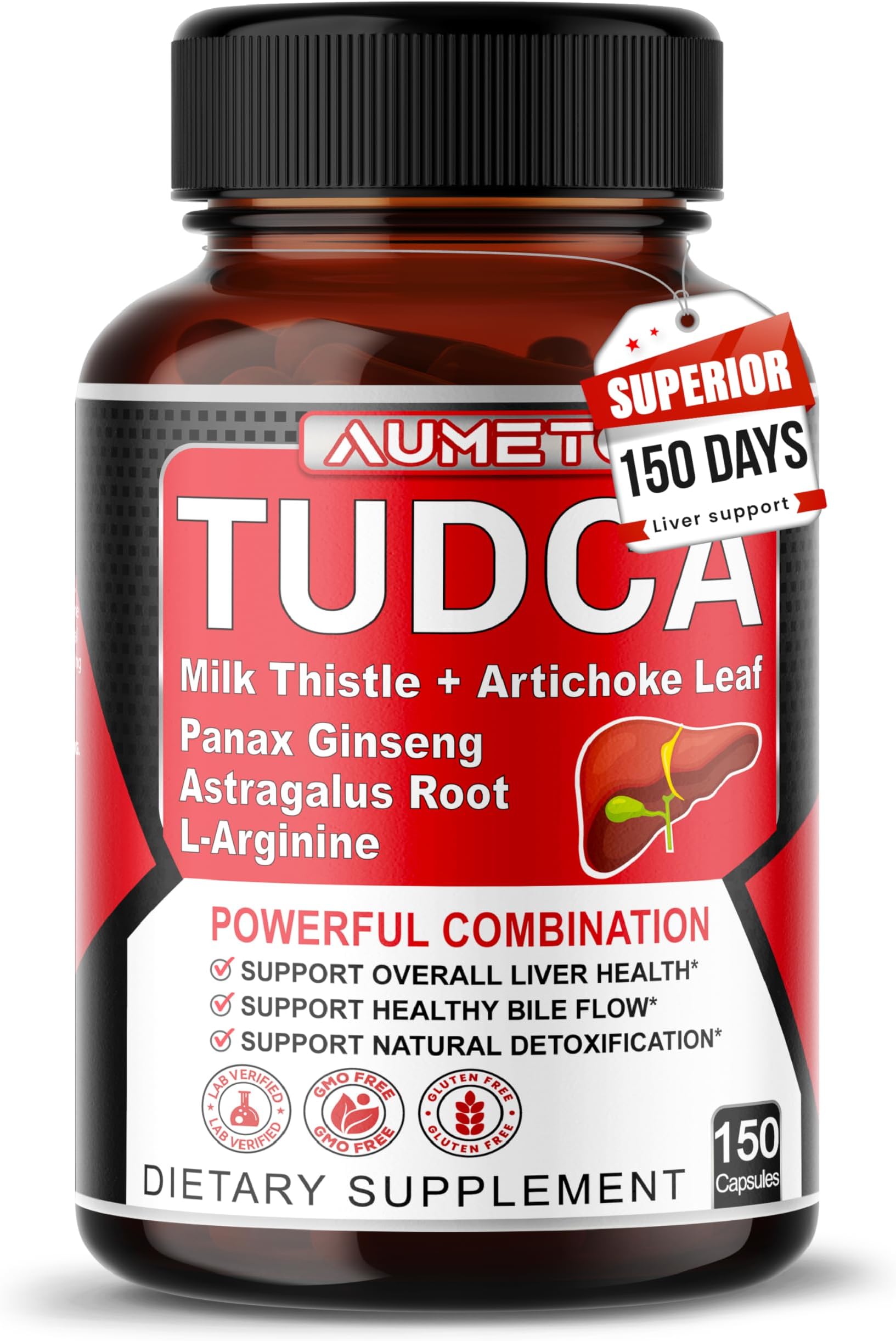 TUDCA Supplement (Tauroursodeoxycholic Acid) with Milk Thistle, Artichoke, Panax Ginseng, Astragalus - Bile Flow & Digestion Support (150 Count (Pack of 1))