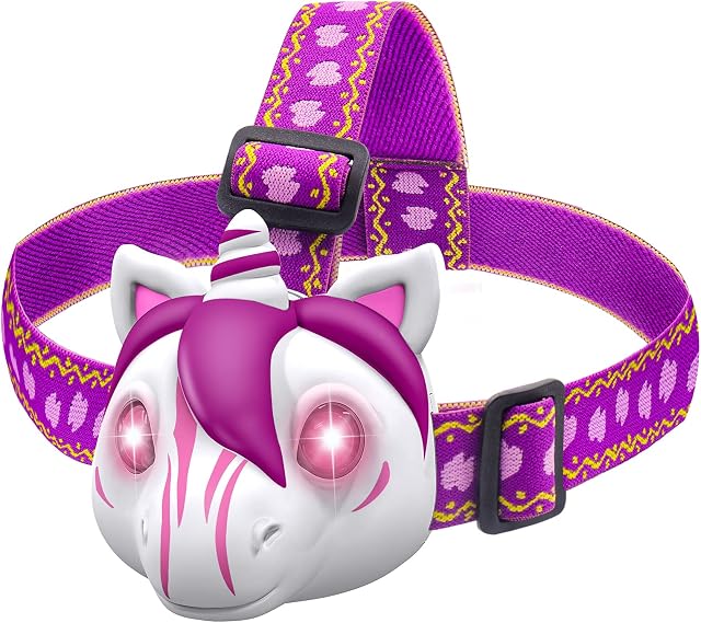 Grarg Unicorn Head Torch Kids, Toys for Girls Age 3-7 Head Torch Christmas Gift Toys Camping Night Light Headlamp Portable Headlight with Bright Flashlight Helmet Light for Kids Girls Boys Reading