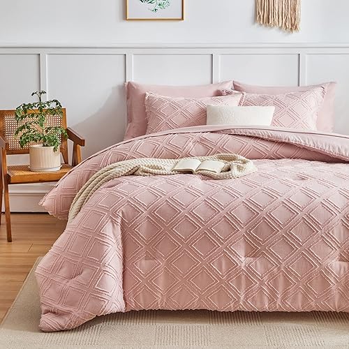 Miniatura 9 de 7 Pieces Tufted Bed in a Bag Queen Comforter Set with Sheets Beige, Soft and Embroidery Shabby Chic Boho Bohemian, Luxury Solid Color with Diamond