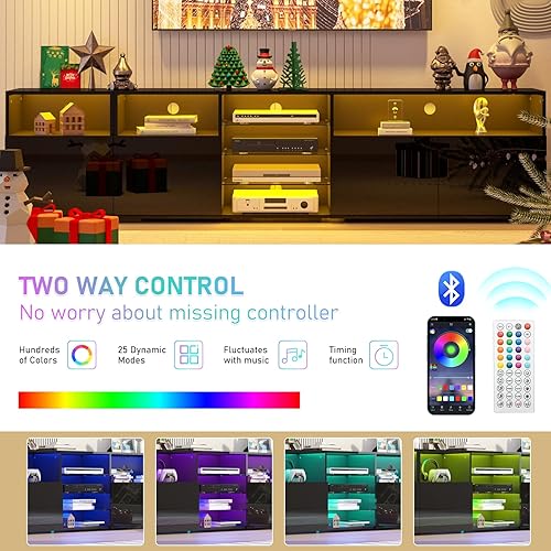 Miniatura 4 de Soporte de TV LED de 79 pulgadas para TV de 758085 pulgadas, soporte de TV moderno de alto brillo para sala de estar, centro de entretenimiento de