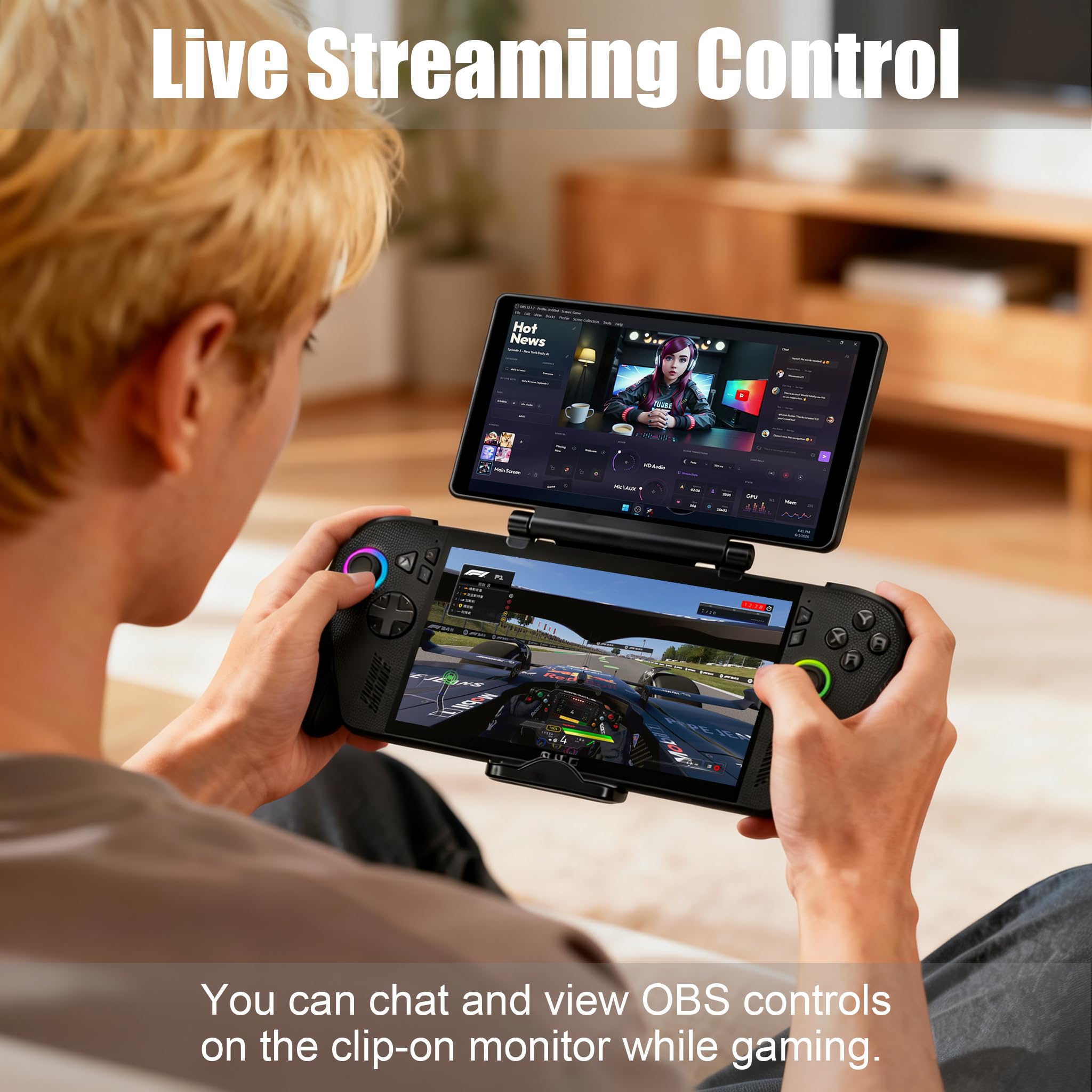 wisecoco 7-calowy monitor AMOLED Clip-on dla ROG Ally/Ally X/Xbox Ally/ROG Handhelds replikuje rozgrywkę 3DS/NDS 1080P FHD ekran dotykowy zewnętrzny monitor bez użycia narzędzi USB-C połączenie z