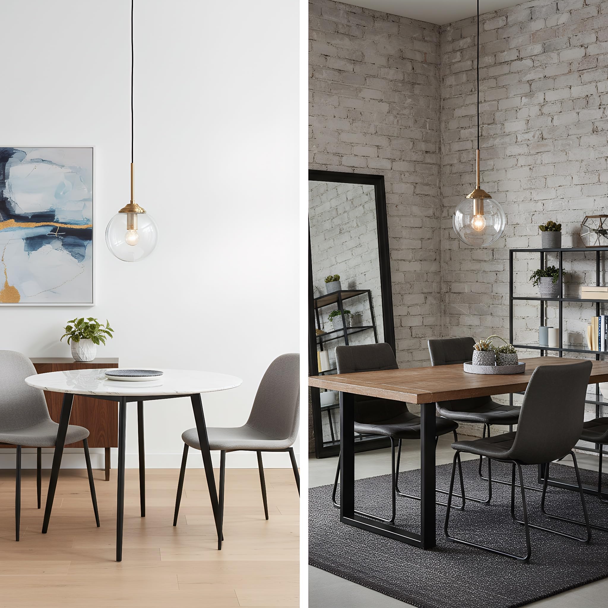 Lámpara Colgante de Techo con Esfera de Cristal de 15cm, Ajustable en Altura, E27 Luz Colgante de Metal Dorado para Comedor, Dormitorio, Cocina y Café (Transparente, 1 Pieza)