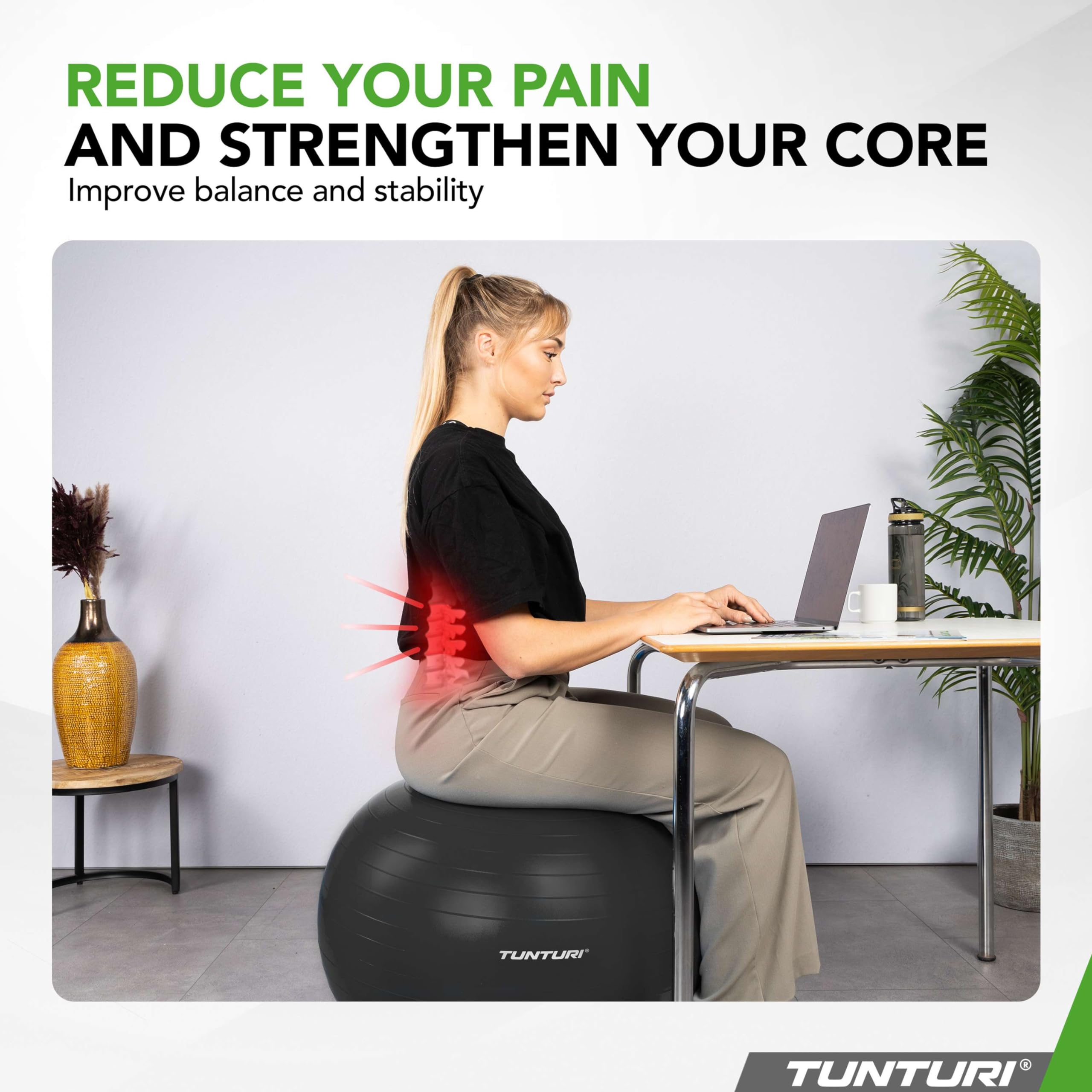 Tunturi Piłka gimnastyczna, 55 cm, 65 cm, 75 cm, 90 cm, piłka do fitnessu, do jogi, pilatesu, do domu, biura