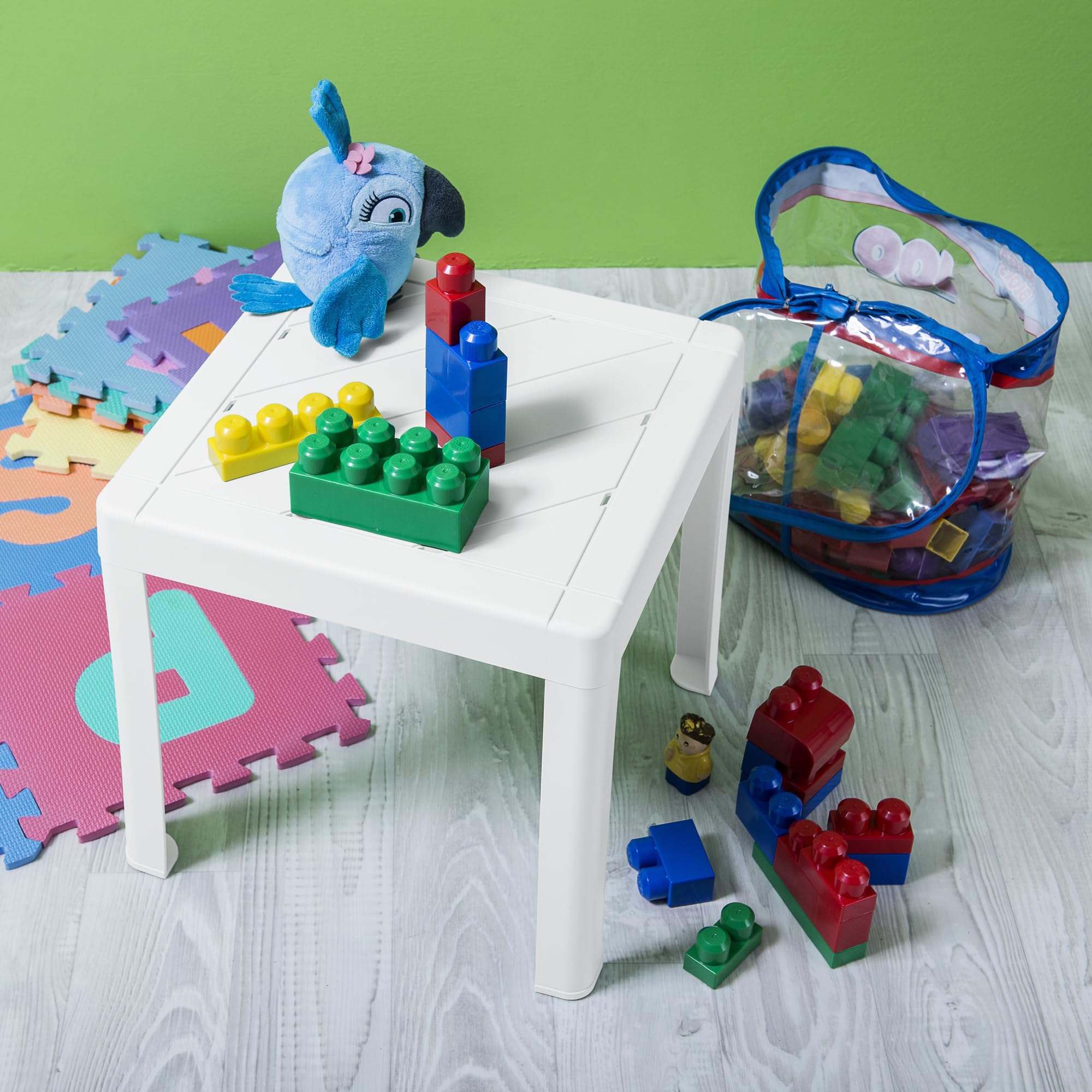 DEA HOME Tavolino per bambini POP plastica robusta bianco 39x39x38h cm leggero stabile sicuro montaggio facile senza attrezzi