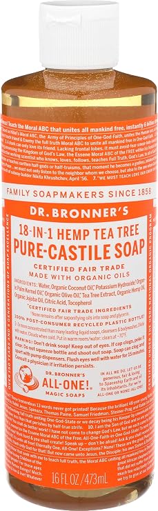 Dr. Bronner's Pure-Castile Liquid Soap with Tea Tree Scent with More than 18 Plus Uses (16-Ounces, 475 ml)