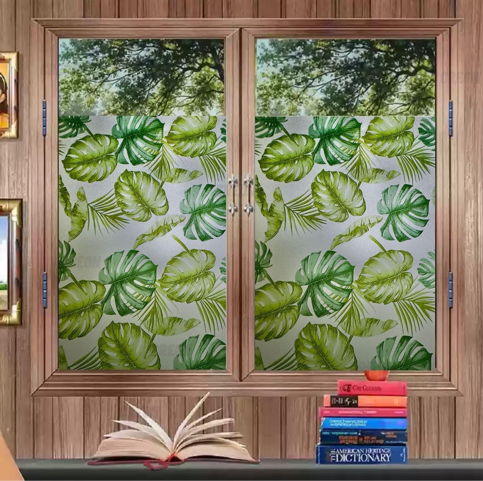 CREON Window Glass Tint Frosted Film Window Sticker Glass Printed Flower Frosted Privacy Self Adhesive Frosted Glass Sheet (Large Leaf Frosted, 24x48 Inches)