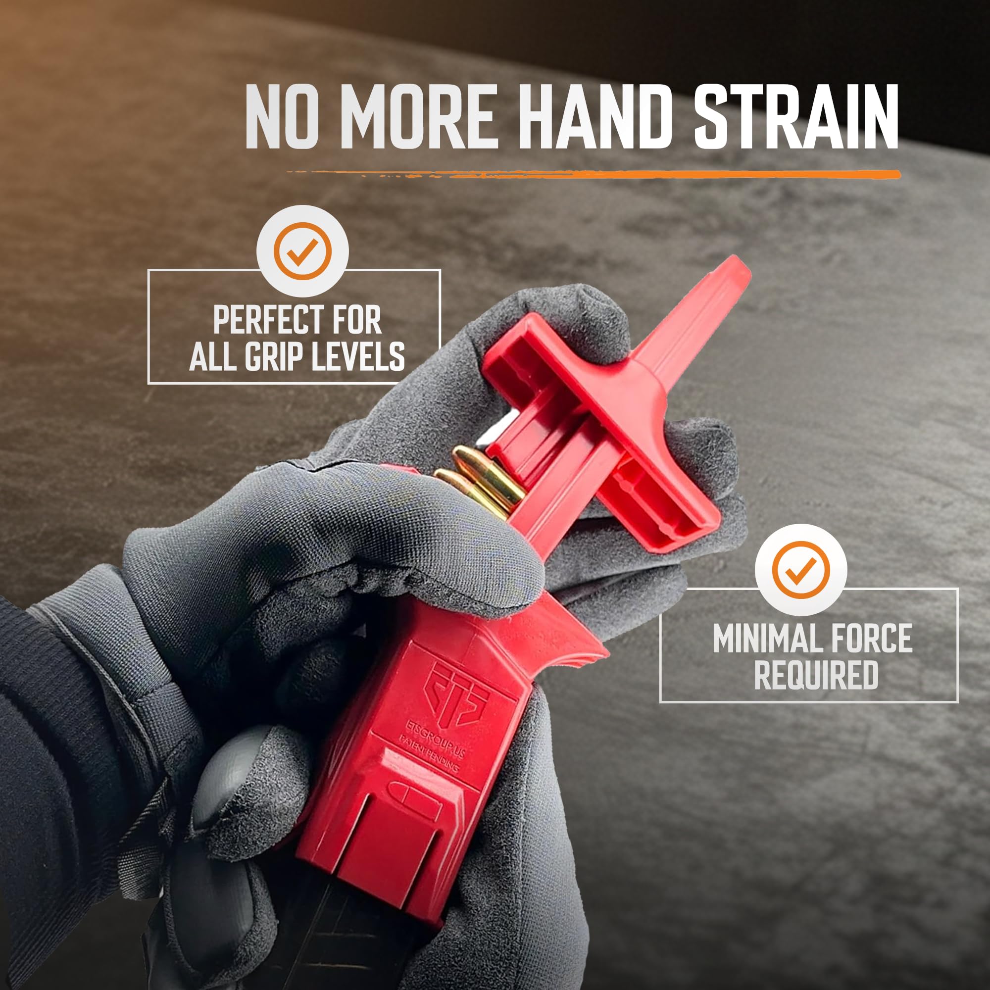 ETS Speed Loader for Glock Magazines 9mm 40 SW and More CAM Gen II Red Color