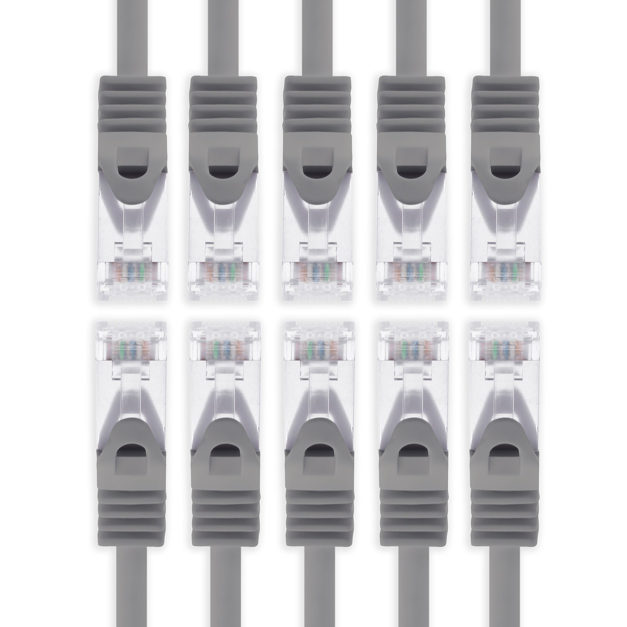 1aTTack.de 0,25m - grau - 10 Stück Cat7 Netzwerkkabel SFTP Patchkabel Lankabel Rohkabel 10GB/s - 500 Mhz konfektioniert mit 2 RJ45 Stecker Cat 6a
