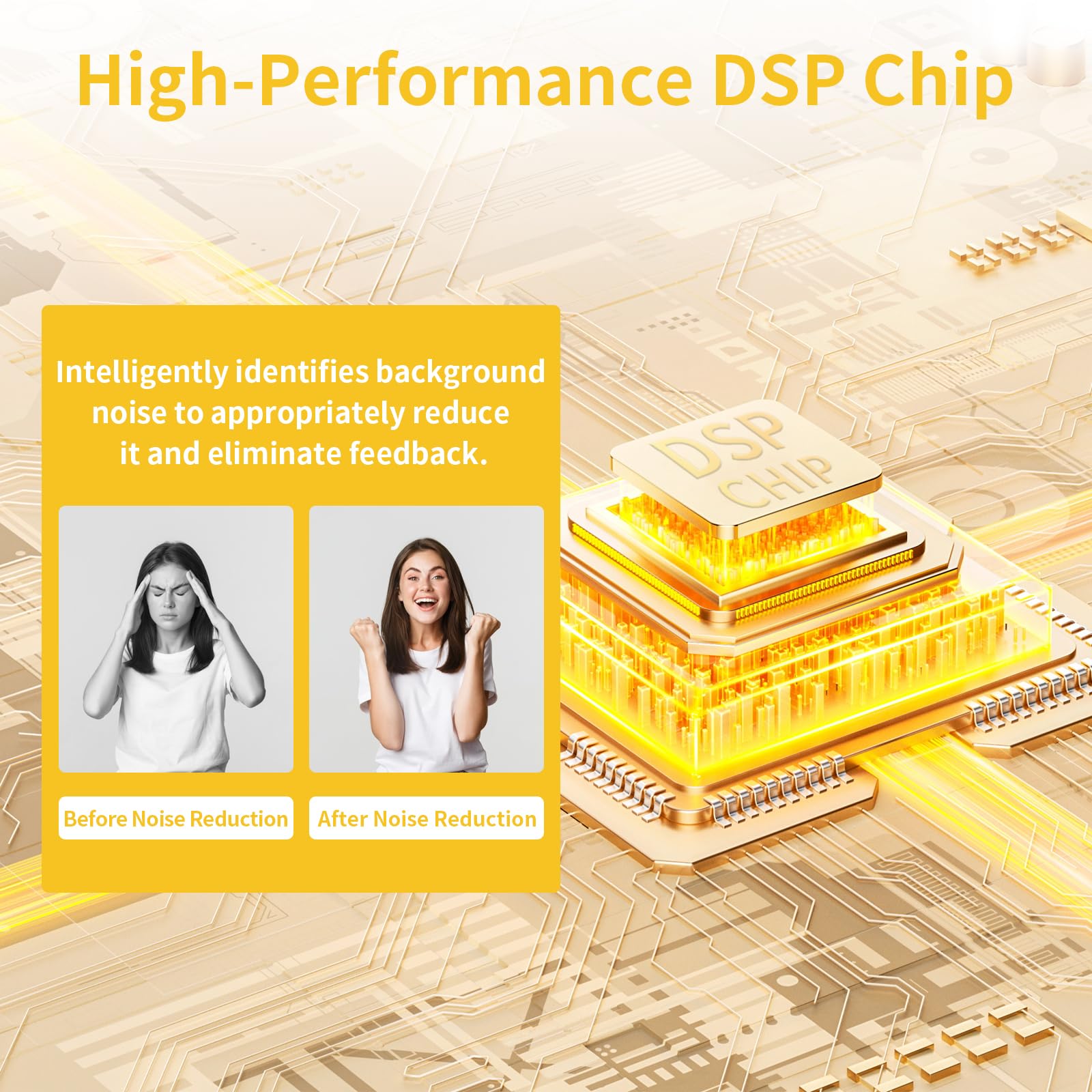 JYYRC Dispositivo audio ricaricabile, con 4 modalità di riduzione intelligente del rumore e chip a 16 canali (2, Oro)