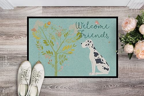 Miniatura 2 de Caroline's Treasures BB7590MAT - Felpudo con texto en inglés "Welcome Friends" Harlequin Great Dane de 18 x 27 pulgadas, tapete para puerta