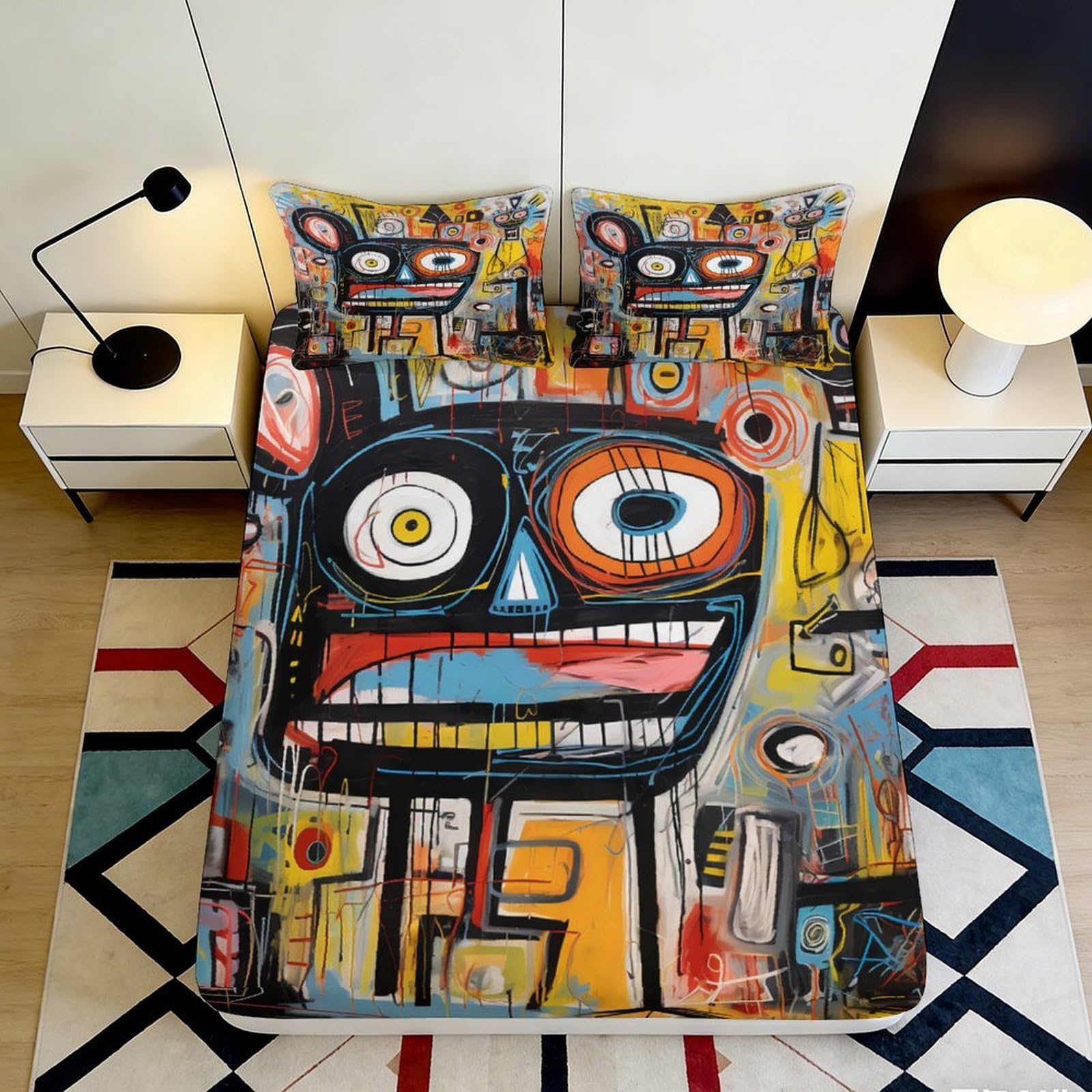 Pnayamiorkfel Style-7 3D Printed Abstract Graffiti Fitted Sheet Microfiber Vibrant Art Bed Cover For Bedroom Dorm Mattress Decor 90X200x25cm