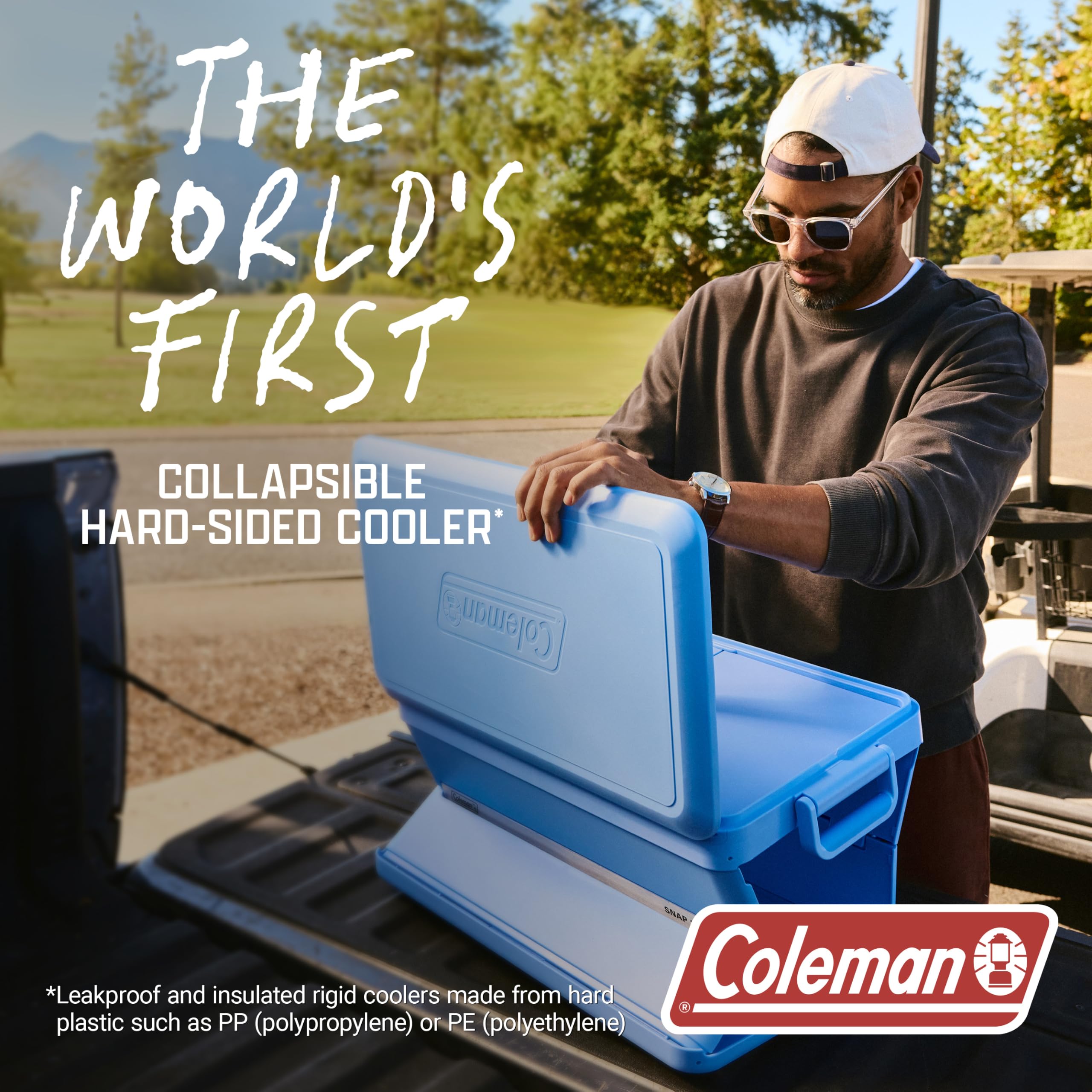 Coleman Snap 'N Go 55QT składana chłodziarka, izolowana twarda chłodziarka, pojemność 52 l, utrzymuje lód przez 2 dni, wyjmowana wkładka wewnętrzna, oszczędność miejsca, idealna na piknik, kemping i