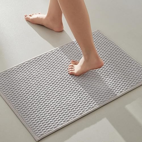 Alfombras de baño antideslizantes, lavables, superabsorbentes, delgadas, pequeñas, de secado rápido, de pelo bajo, color gris claro, 16 x 24 pulgadas