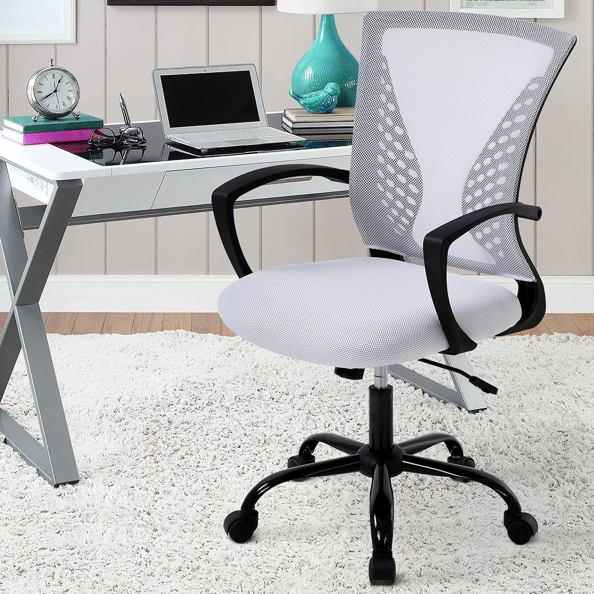 Office Chair Desk Chair Computer Chair Ergonomic Mid Back Mesh Chair with Lumbar Support Armrest Adjustable Height Swivel